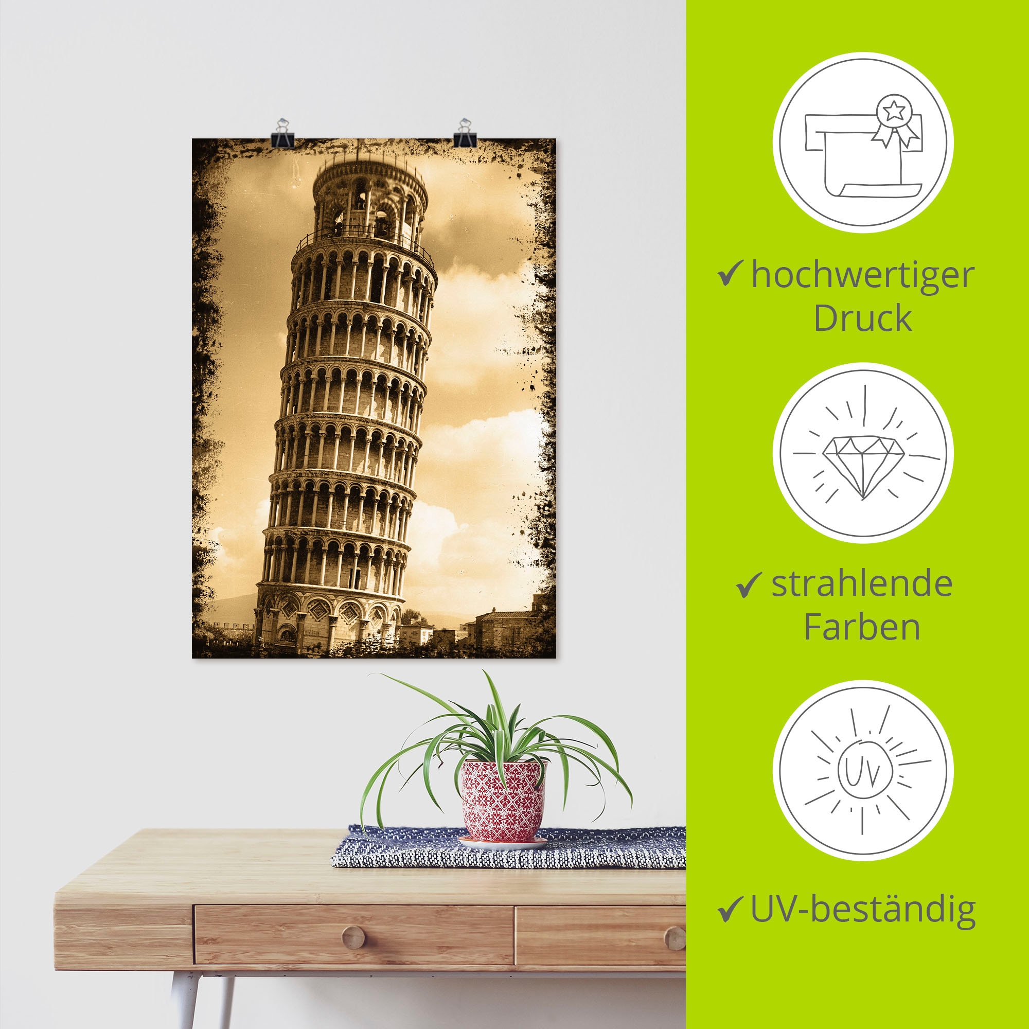 Artland Poster »Pisa - Campanile«, Gebäude, (1 St.), als Leinwandbild, Wandaufkleber oder Poster in versch. Größen