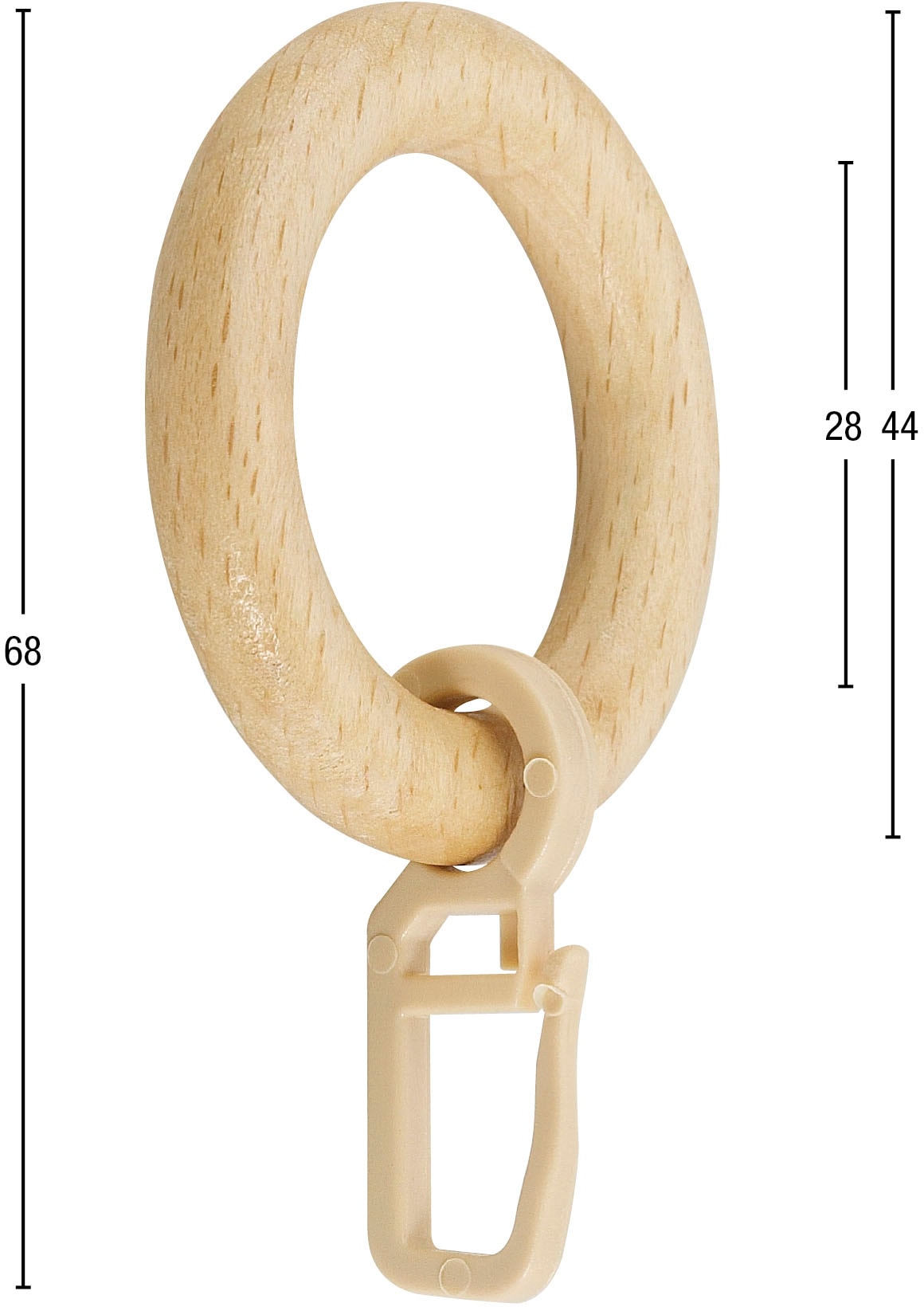 GARESA Gardinenring »Holzring mit Haken«, (20 St.), für Durchmesser bis 20mm, einfache Montage