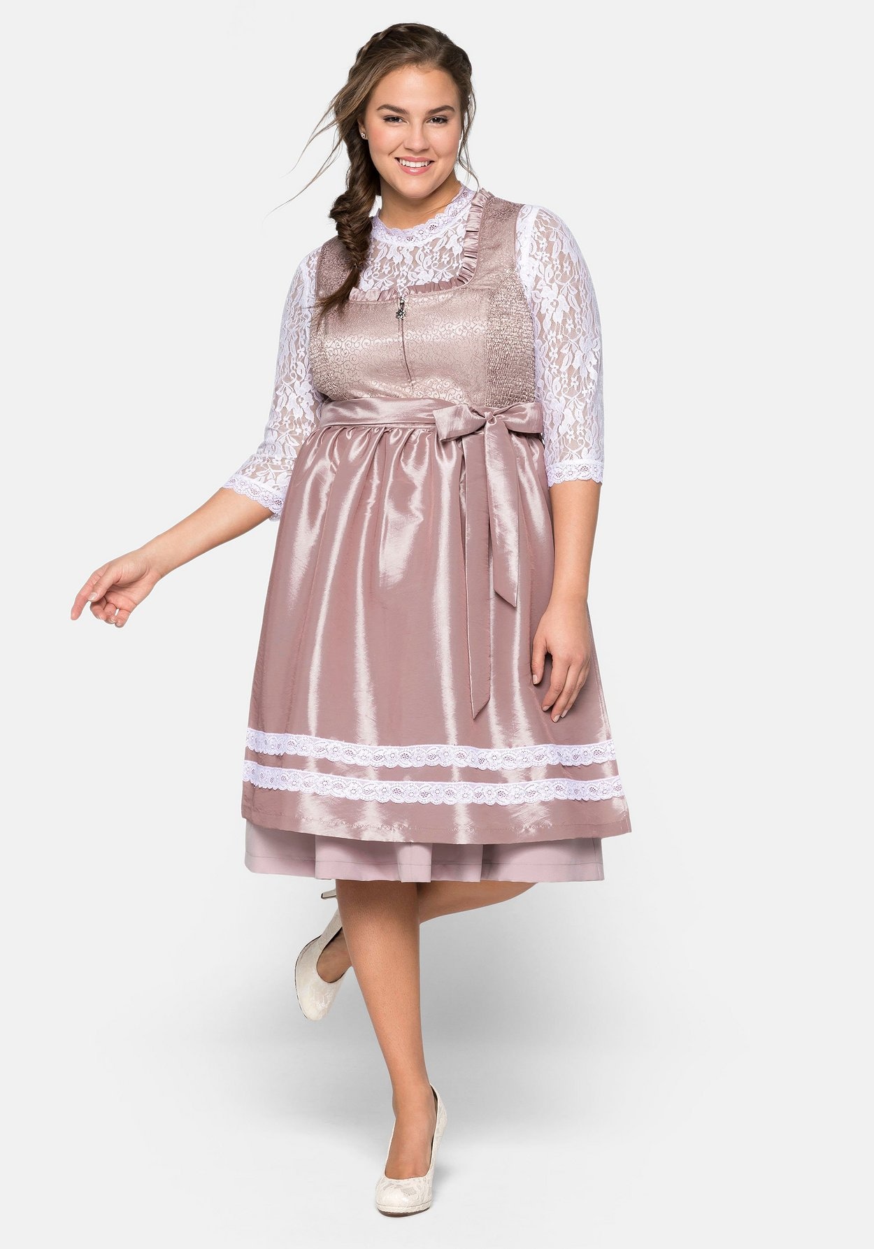 Sheego Dirndl »Dirndl mit Schürze und Spitzenbluse 3tlg.«, (mit Dirndlbluse), mit Schürze und...