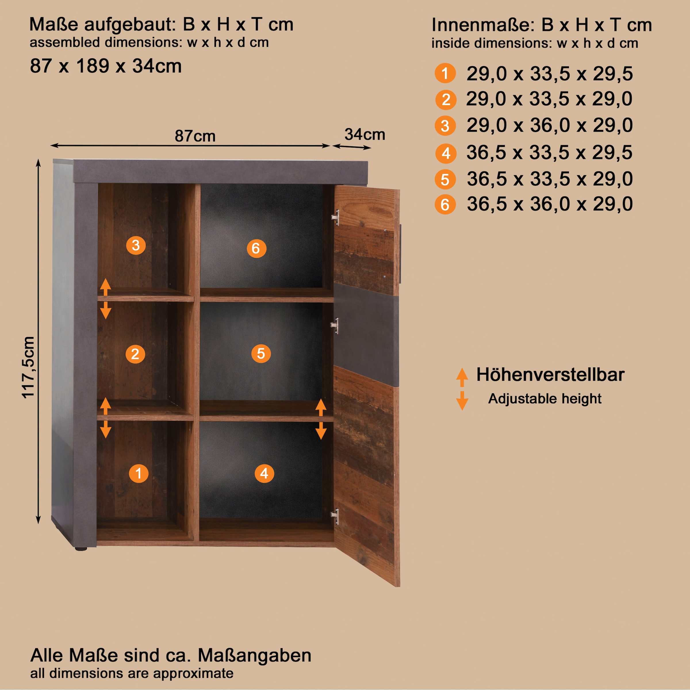 INOSIGN Highboard »Ilana«, Stauraumschrank mit 1 Tür & 3 Fächern - (B/T/H) 87/34/118 cm