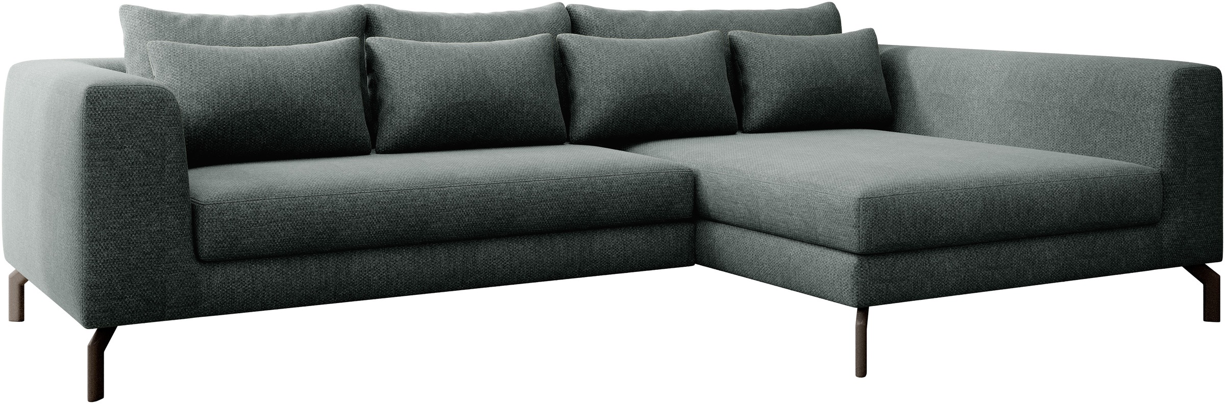 INOSIGN Ecksofa »Cross, mit softem Sitz, L-Form, wendbare Zierkissen, Breite 284 cm«, Couch mit vielen Kissen, stylische Kreuznaht, elegante Metallfüße