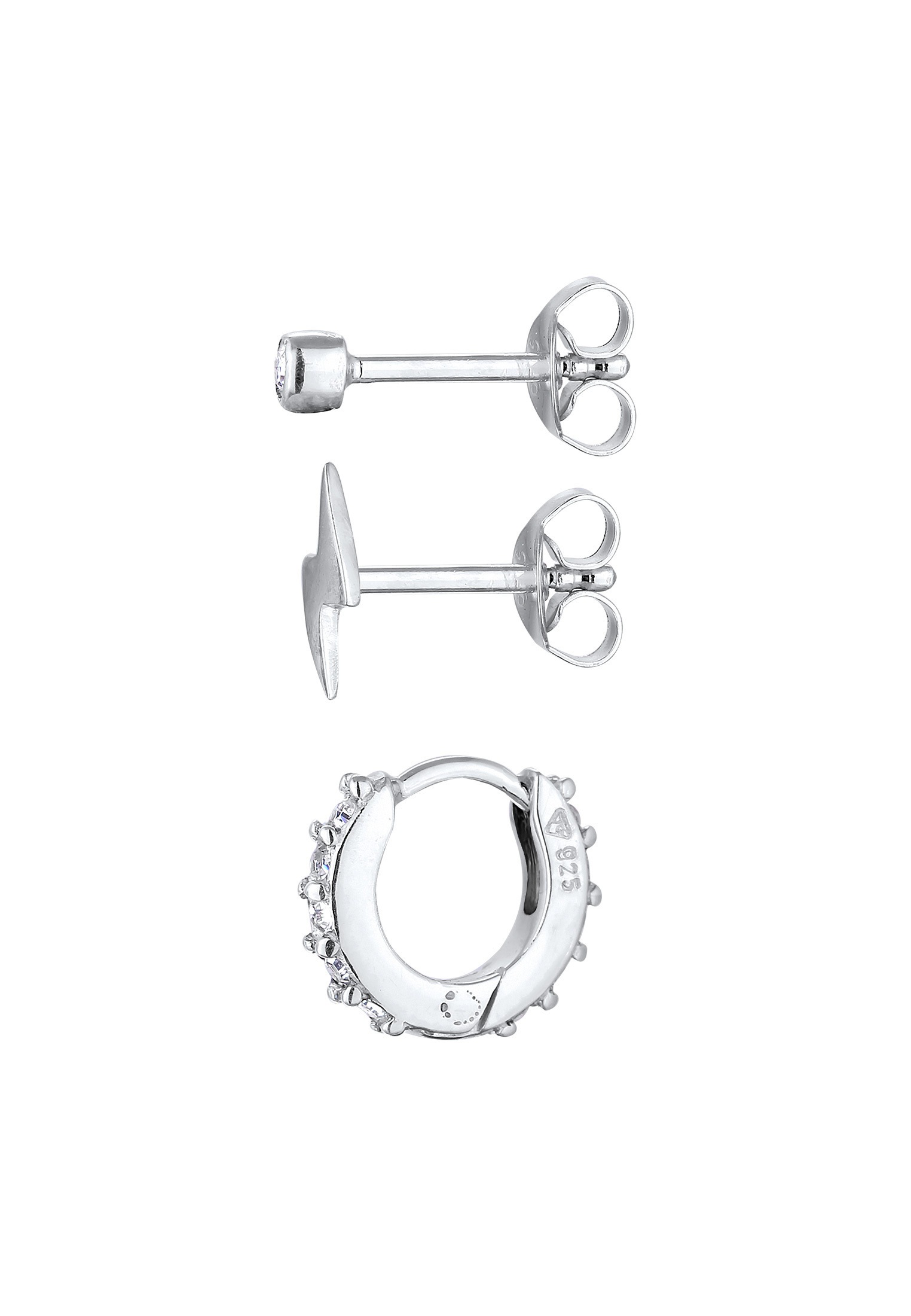 Elli Piercing-Set »Ohrringe Kristalle Blitz Creole 3er Set 925 Silber«