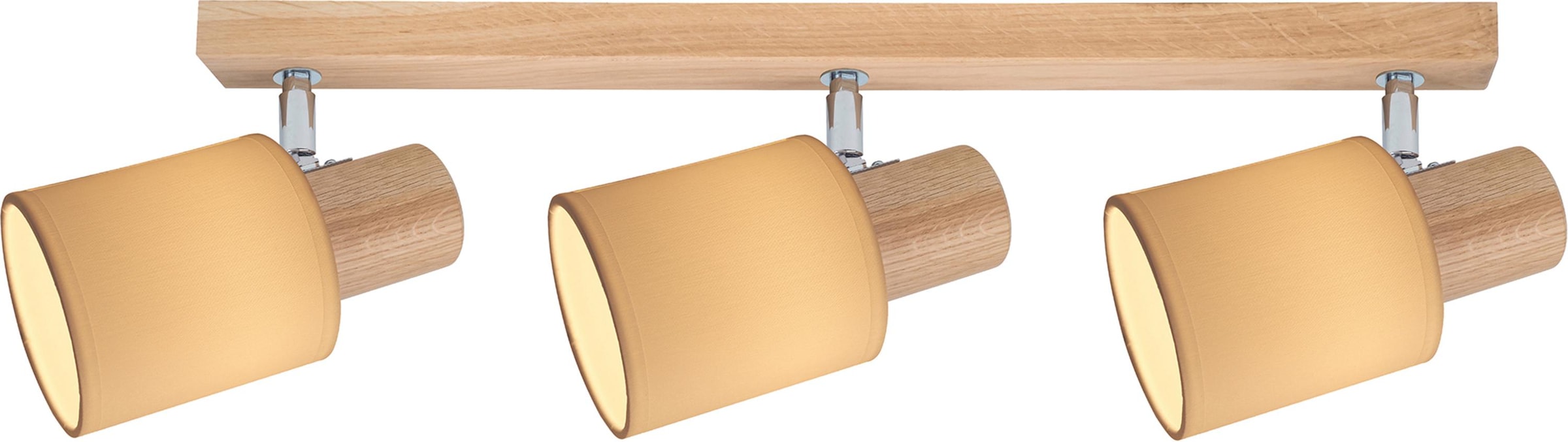 SPOT Light Deckenleuchte »TREEHOUSE«, 3 flammig, Leuchtmittel E27 | ohne Leuchtmittel, Naturprodukt aus Eichenholz, Mit flexiblem Spotkopf, Schirm aus Stoff