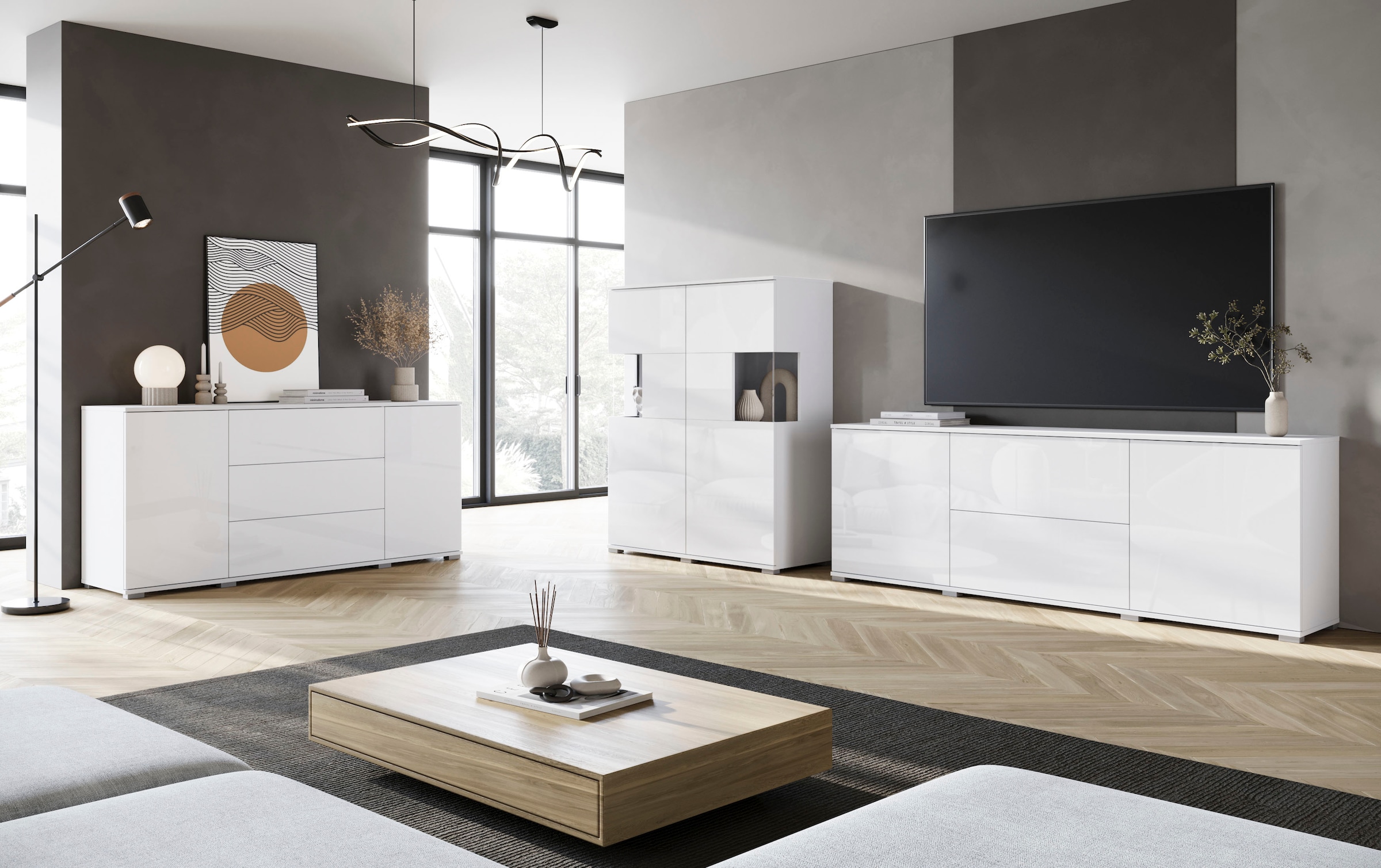 INOSIGN Sideboard »Kenia, Kommode für das Schlafzimmer/Wohnzimmer«, (1 St.), Modernes Sideboard mit 3 Schubladen und 4 Fächern, Breite 150 cm