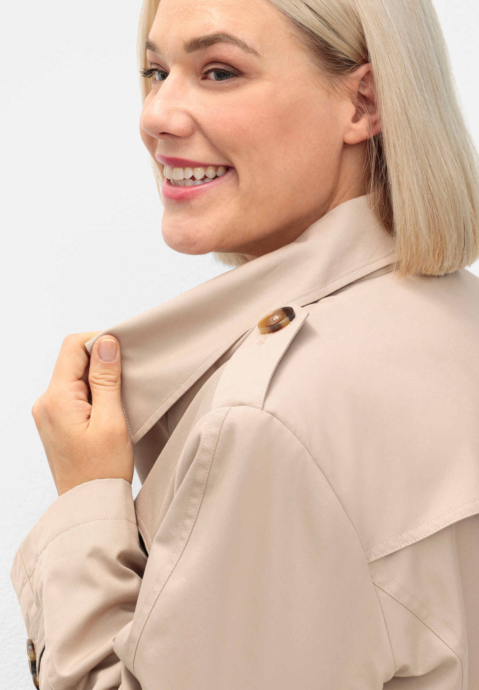 Sheego Langjacke »Trenchcoat Trenchcoat mit Schulterriegel« ohne Kapuze