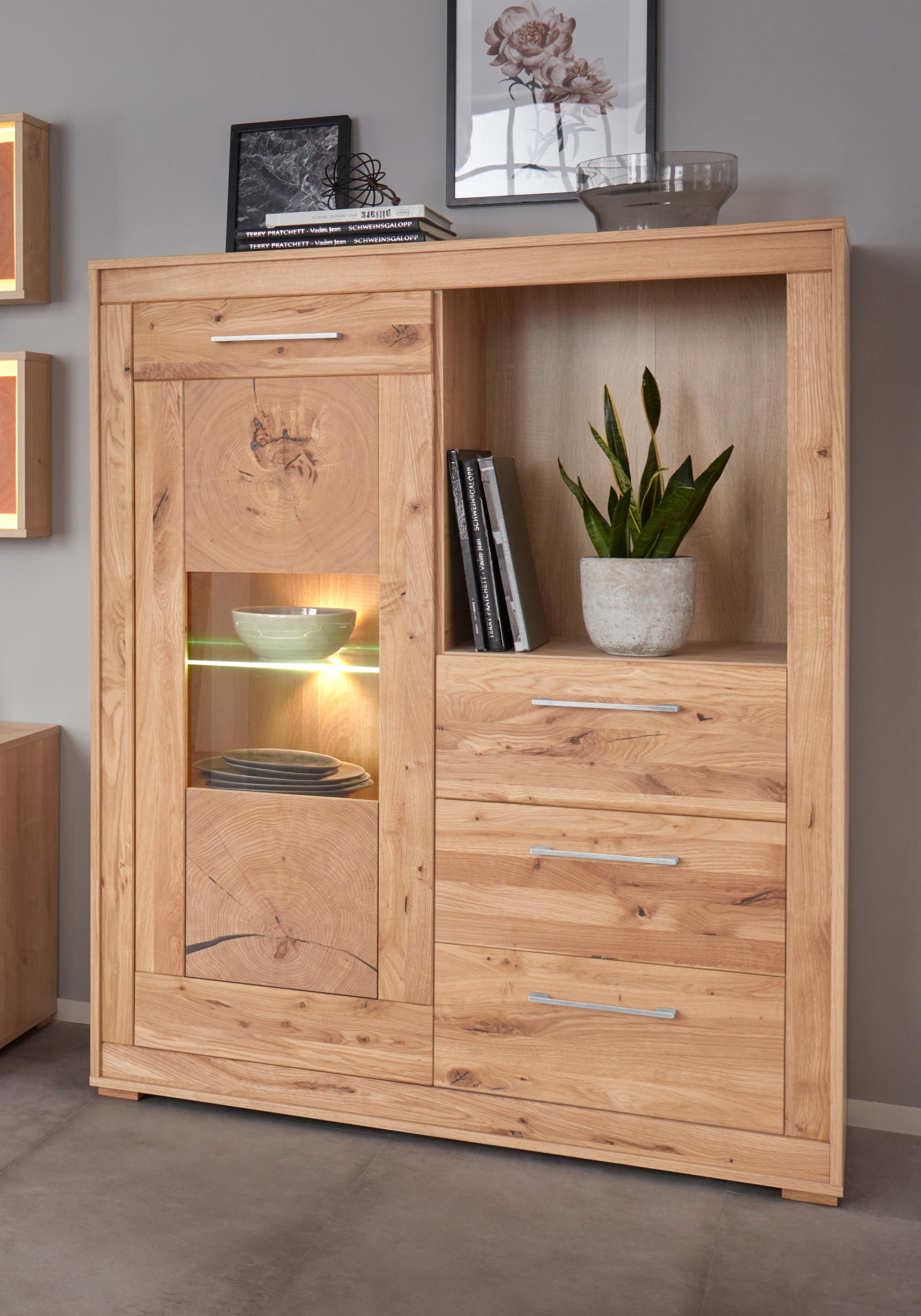 VOGL Möbelfabrik Highboard, Breite 107 cm, Teilmassivholz, Made in Germany