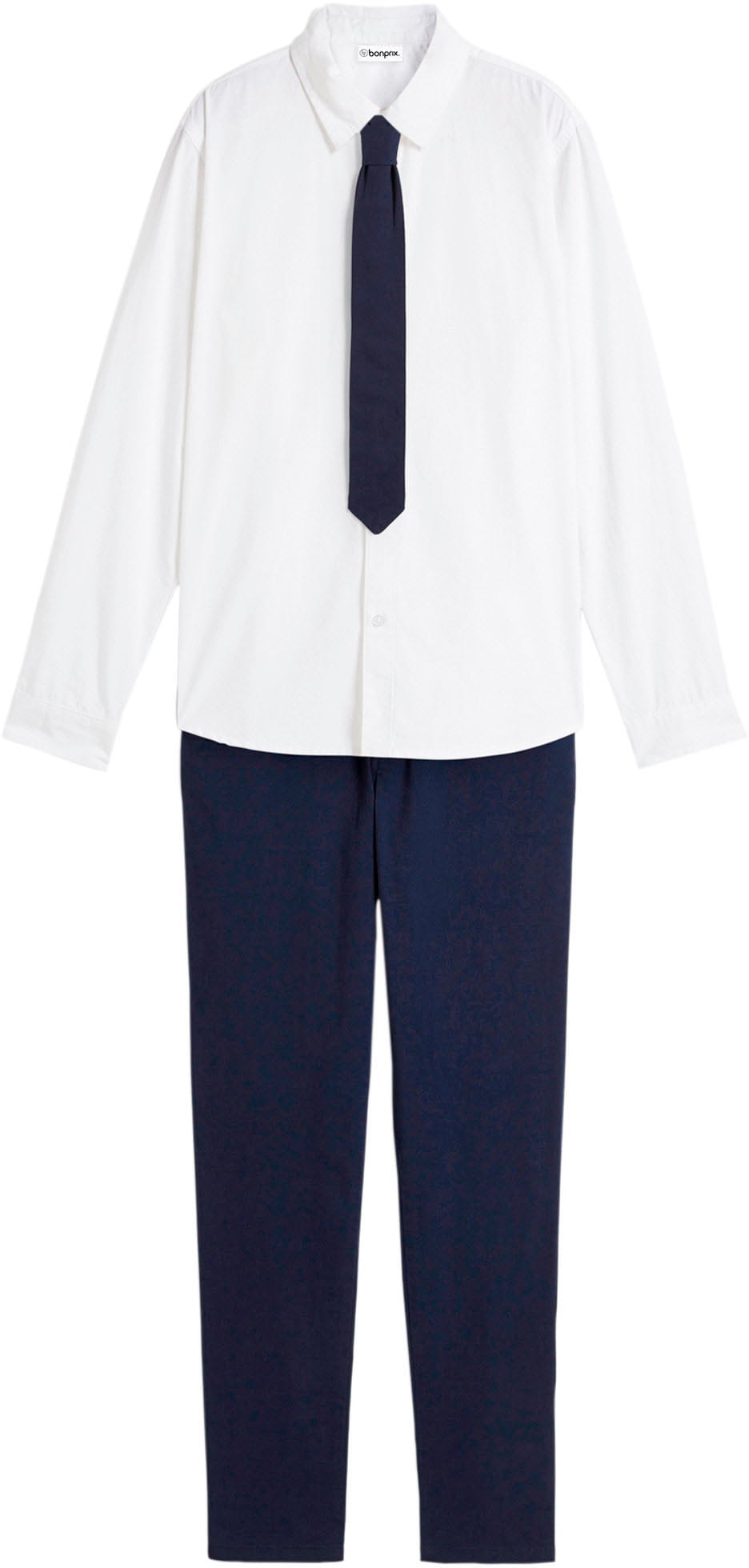bonprix Langarmhemd Set,  3-teiliges Set, Hemd unifarben mit Kentkragen, Hose und Krawatte