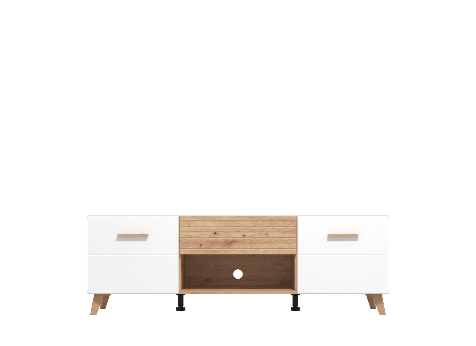 INOSIGN Wohnzimmer-Set »Bretagna Wohnwand, Mediawand, Anbauwand, TV-Wand, Breite 302 cm«, (Komplett-Set, 4 St.), Set besteht aus 2 Vitrinen, TV-Board und Wandregal, in Artisan Eiche