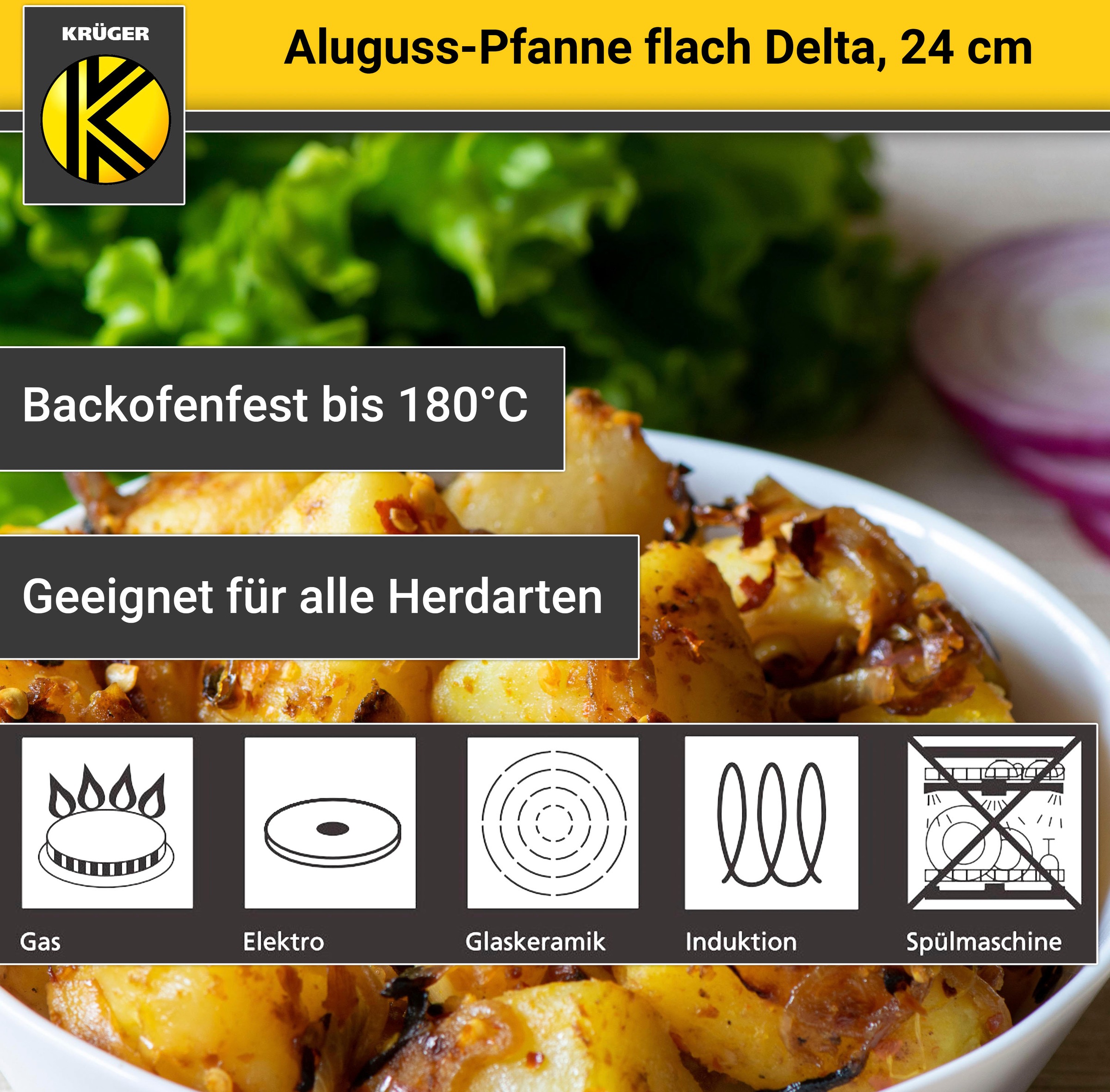 Krüger Bratpfanne »Aluguss Pfanne flach DELTA«, Aluminiumguss, (1 tlg.), für Induktions-Kochfelder geeignet
