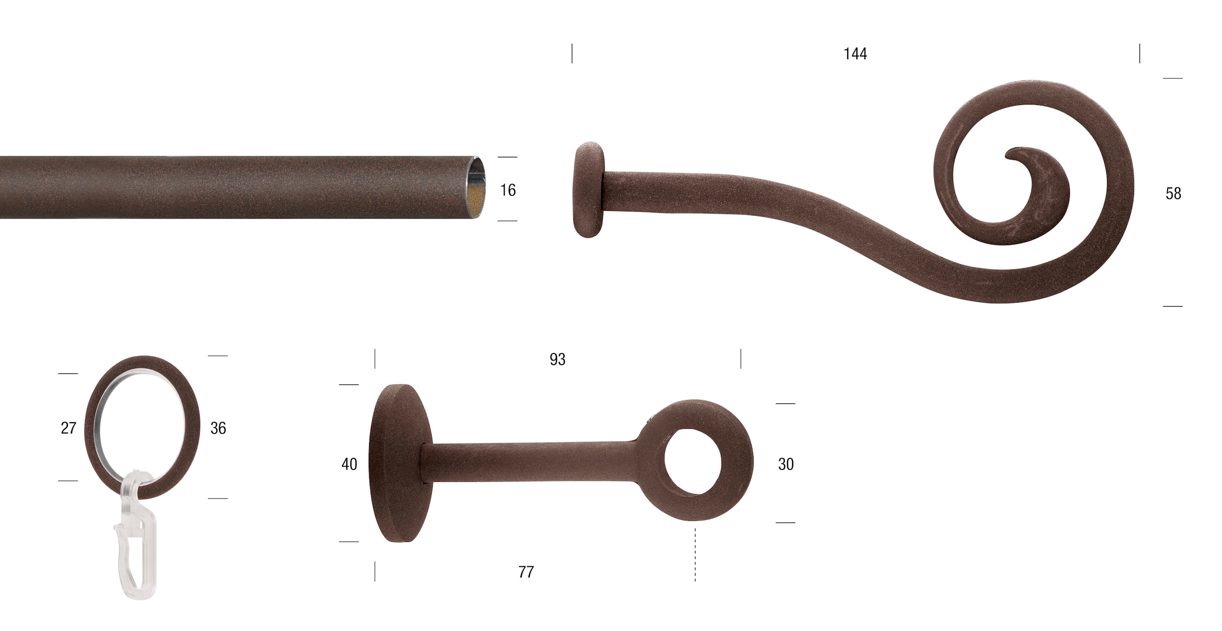 GARESA Gardinenstange »ESPERANCA« Ø 16 mm 1 läufig-läufig Wunschmaßlänge Vorhanggarnitur, verlängerbar, Endknopf Spirale, Eisen, mit Ringe