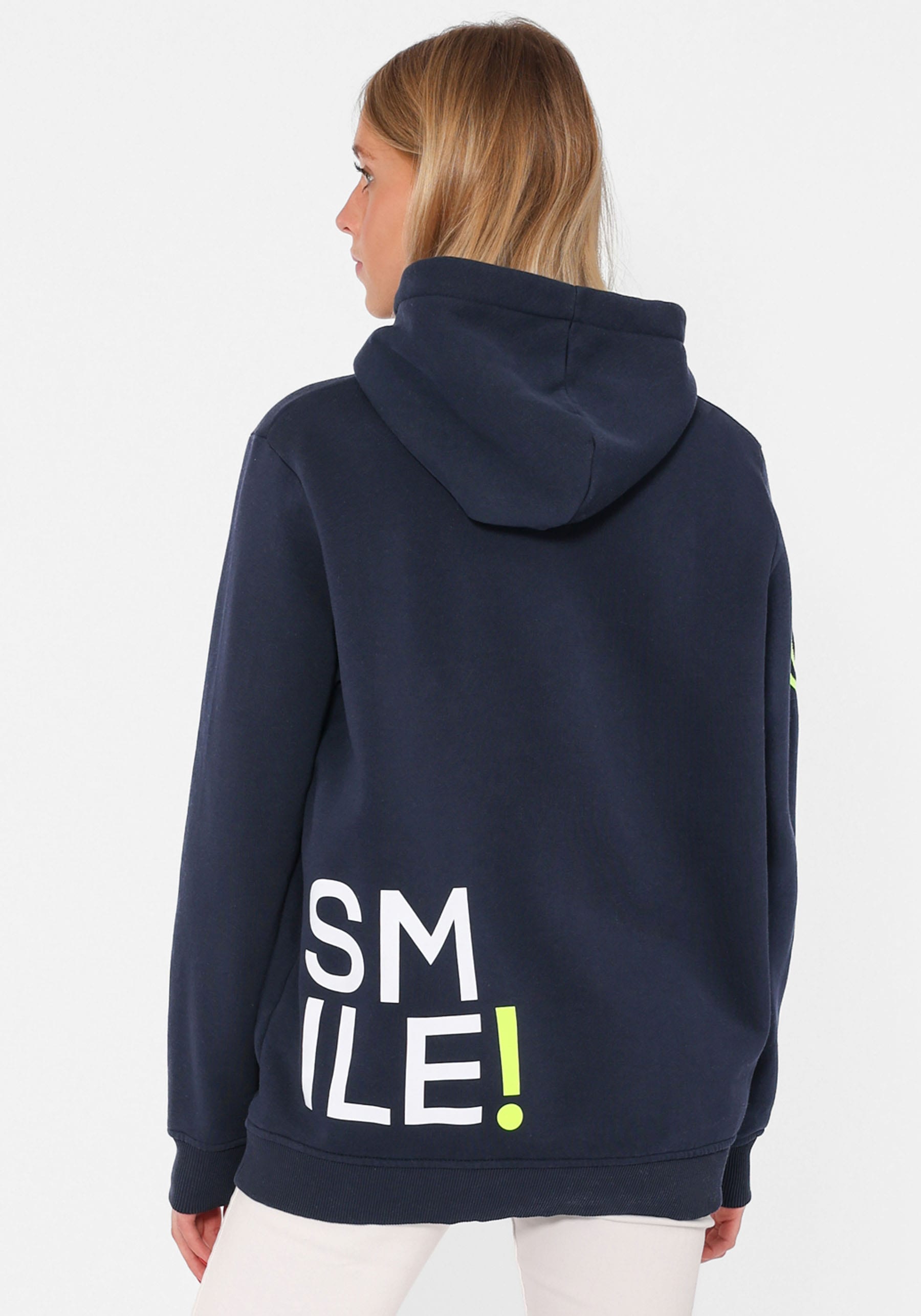 Zwillingsherz Hoodie, mit "Smile"-Aufdruck in Neonfarben und gesticktem Smiley