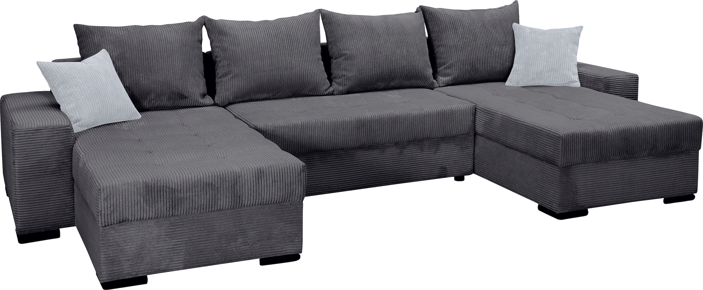 COLLECTION AB Wohnlandschaft »XL-Josy U-Form, Breite 313 cm, Cord-/Mix«, inkl. Bettfunktion, Bettkasten, mit 4 gleich großen Rückenkissen