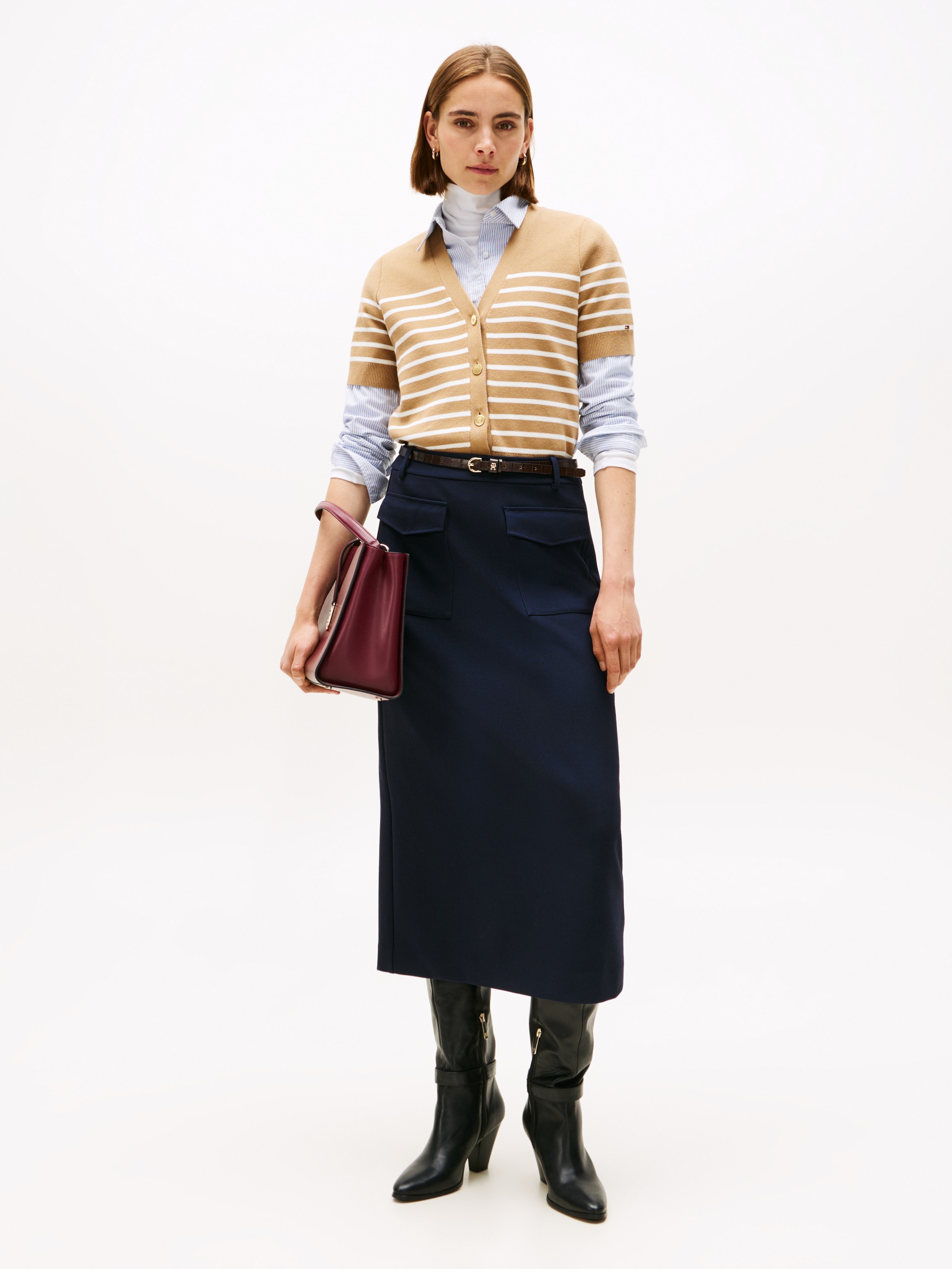 Tommy Hilfiger Strickjacke »CO JERSEY MID GG GOLD BTN CARDI«, mit goldfarbenen Knöpfen