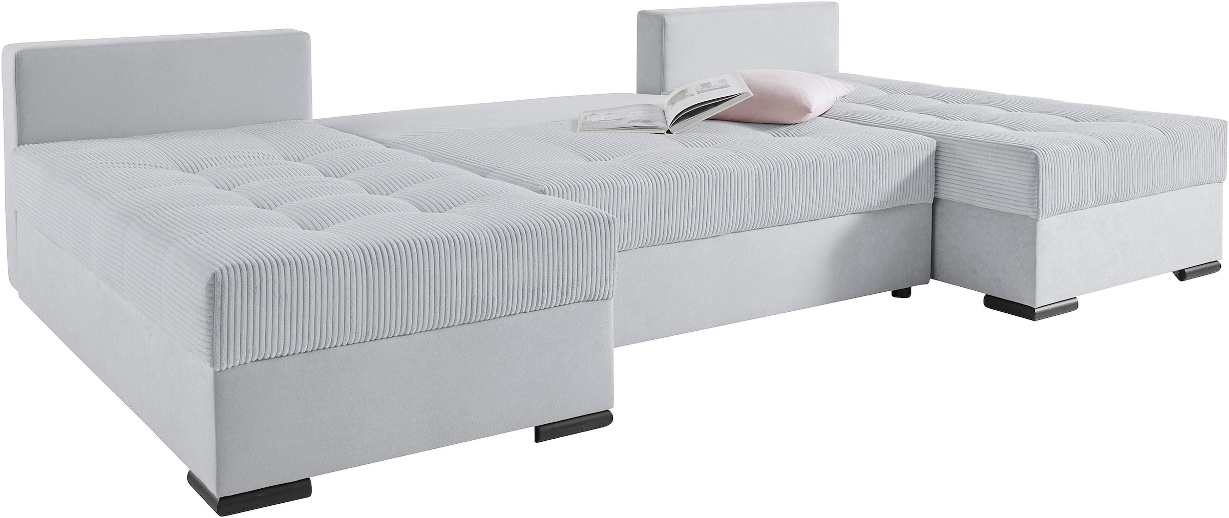 COLLECTION AB Wohnlandschaft »Josy, U-Form, Schlafsofa mit Bettkasten«, (Cord-/Mix), flexible Recamiere, Breite: 269cm, inklusive Rückenkissen, Cord/Mix