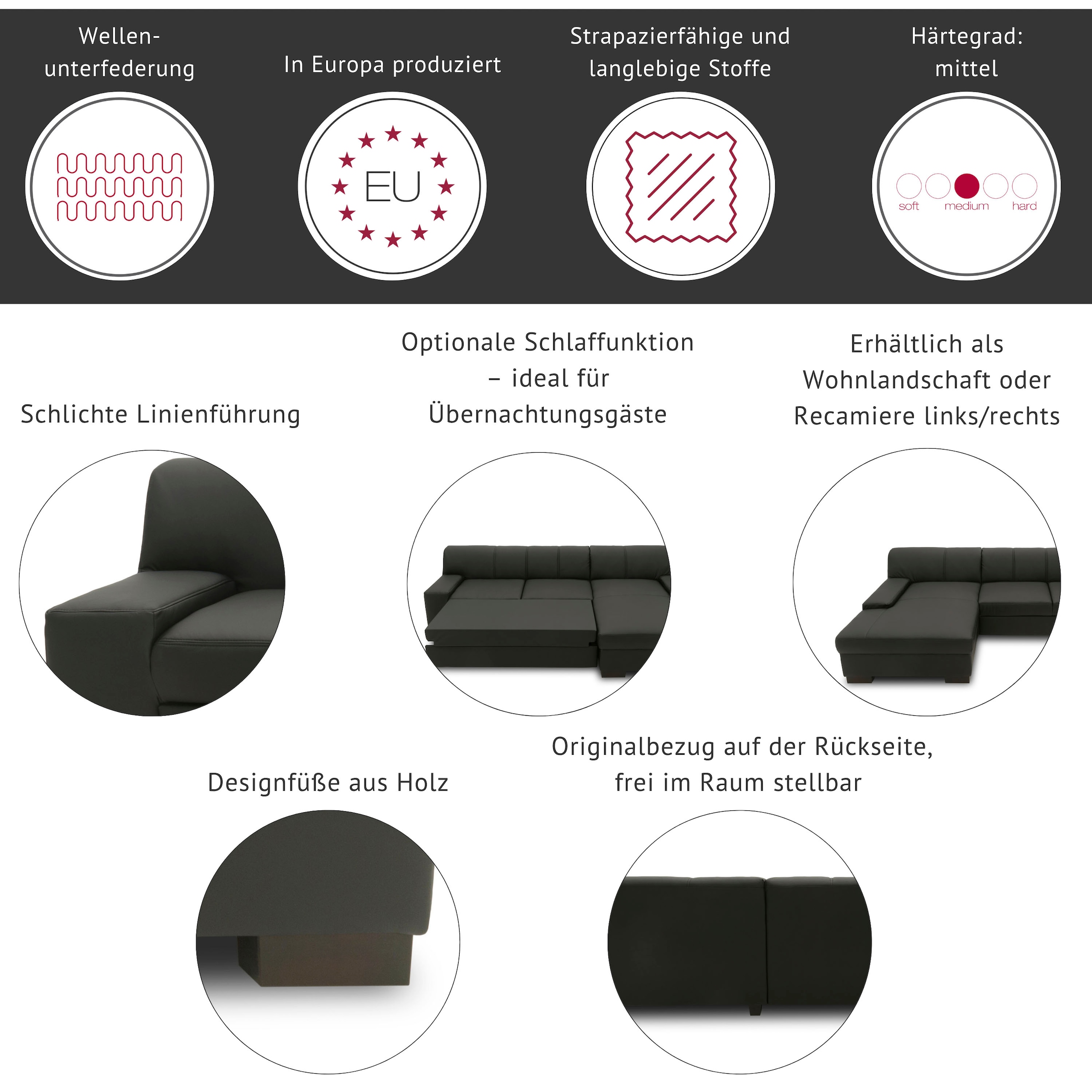 DOMO collection Ecksofa »Norma Top, elegant und modern, flache Armlehnen, L-Form« wahlweise mit Bettfunktion