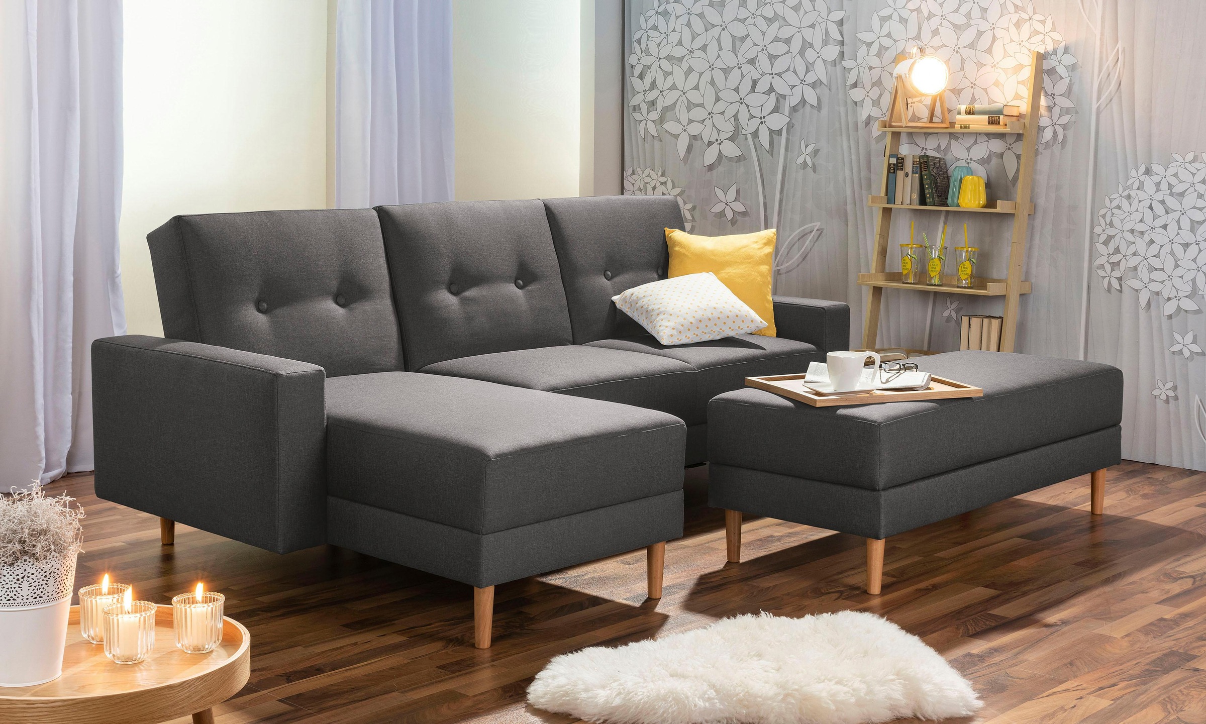 Max Winzer® Ecksofa »Just Chill«, Schlafsofa mit Recamiere, Rückenverstellung, inklusive Stauraumhocker
