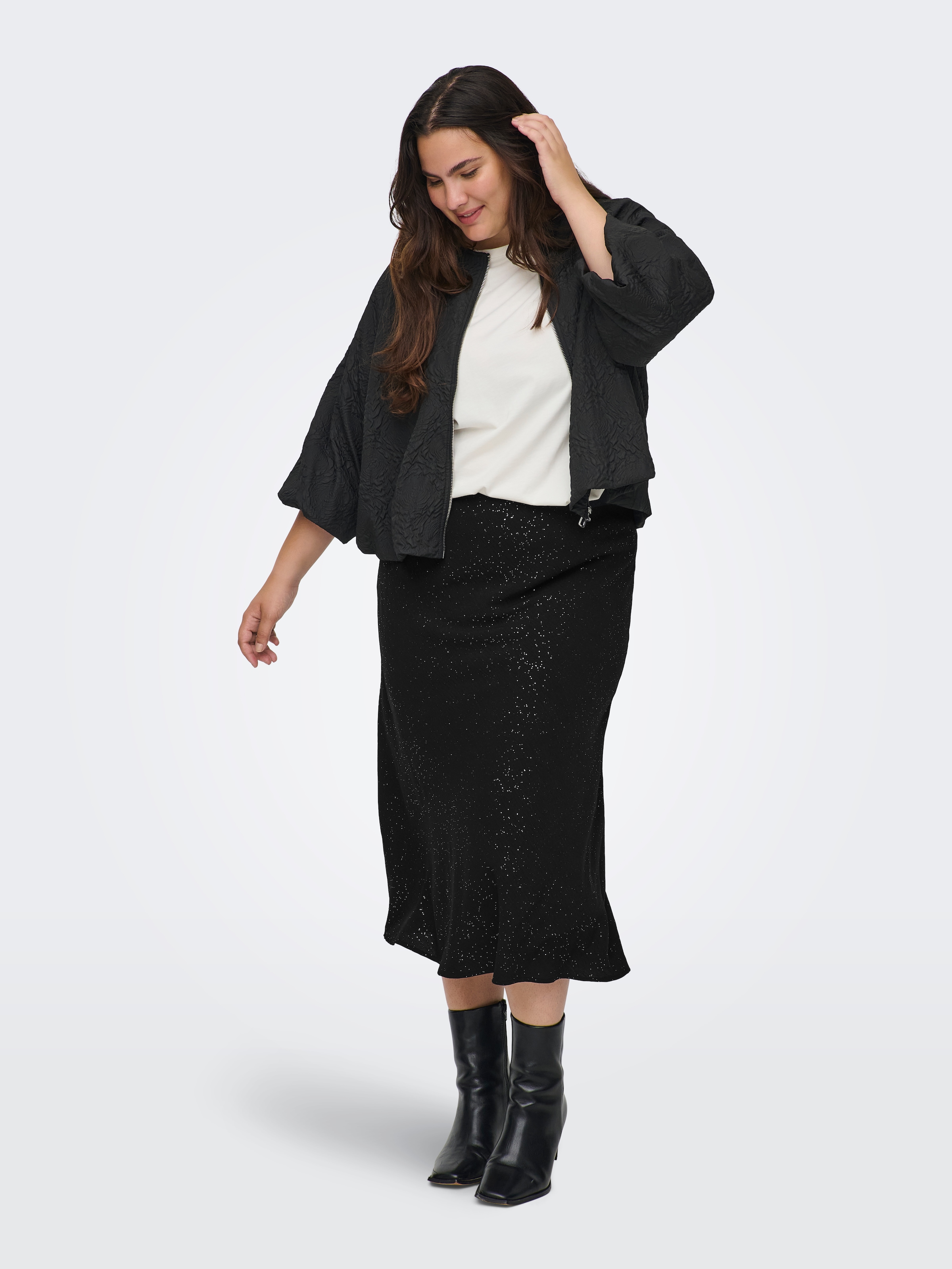 ONLY CARMAKOMA Midirock »CARJOSEE METTA LIFE MIDI SKIRT WVN« mit Glitzer Effekt