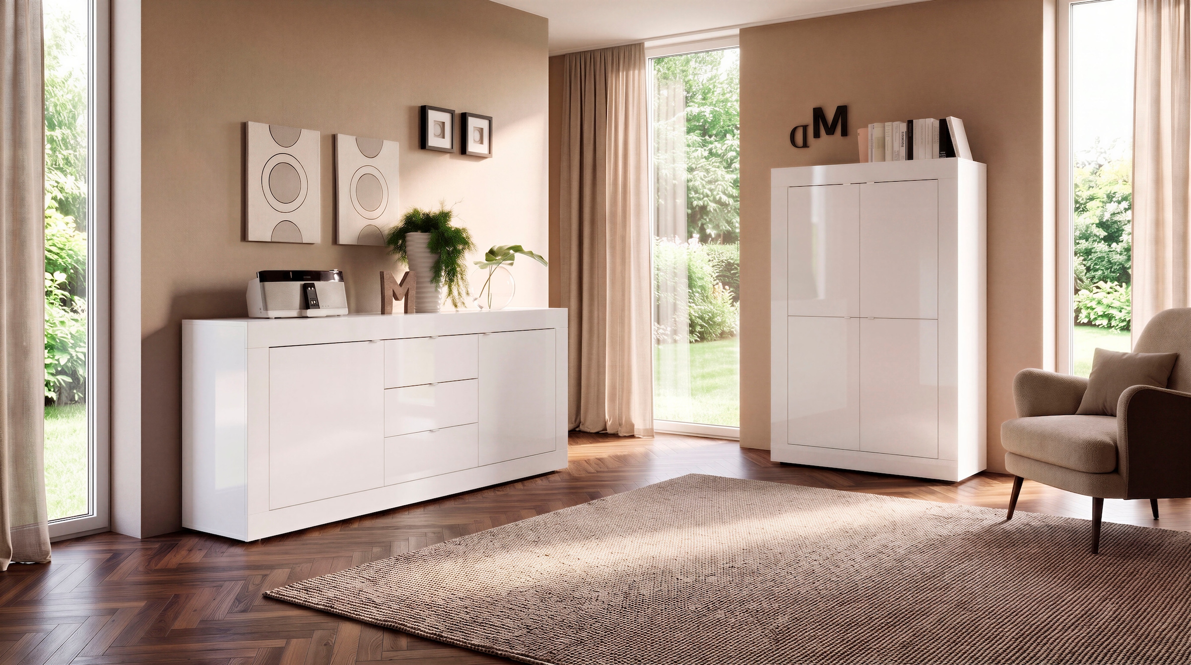 Home affaire Highboard »Basic Höhe 162 cm, Breite 102 cm, Kommode 4 Türen, Hochkommode« Metallgriff, moderne Rahmenoptik, viel Stauraum, Farbauswahl