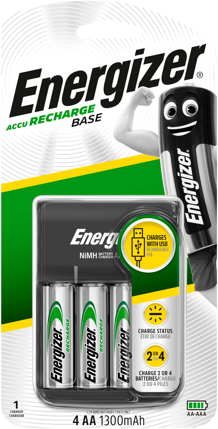 Energizer Batterie-Ladegerät »Base Charger + 4AA 1300 mAh«, 200 mA