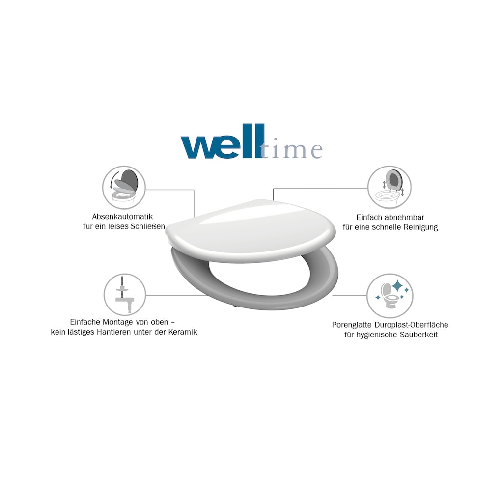 welltime WC-Sitz »Premium«, abnehmbar, Absenkautomatik, bruchsicher, kratzfest, Schnellverschluss