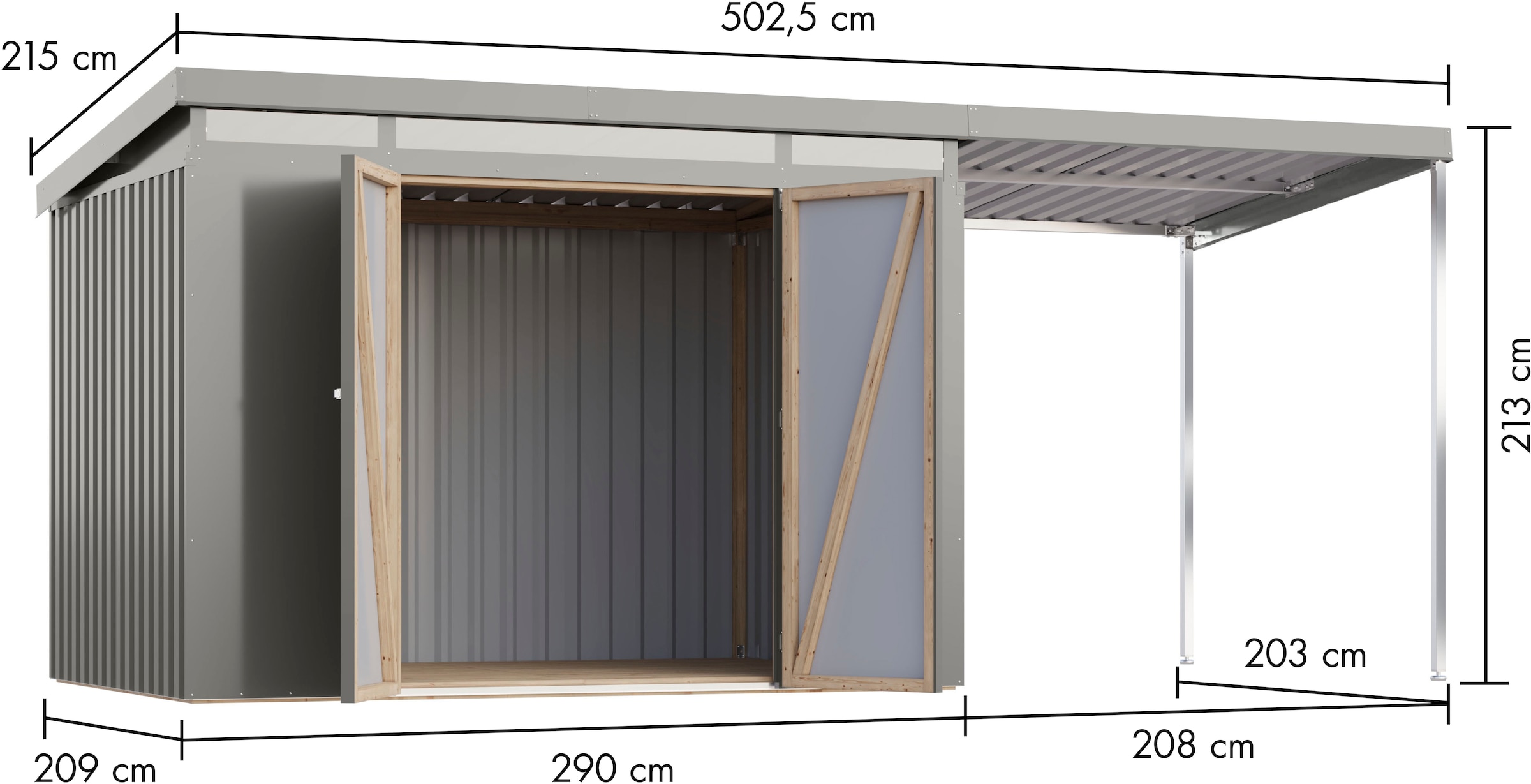 Karibu Gerätehaus »Argonium 3 SET mit Anbaudach«