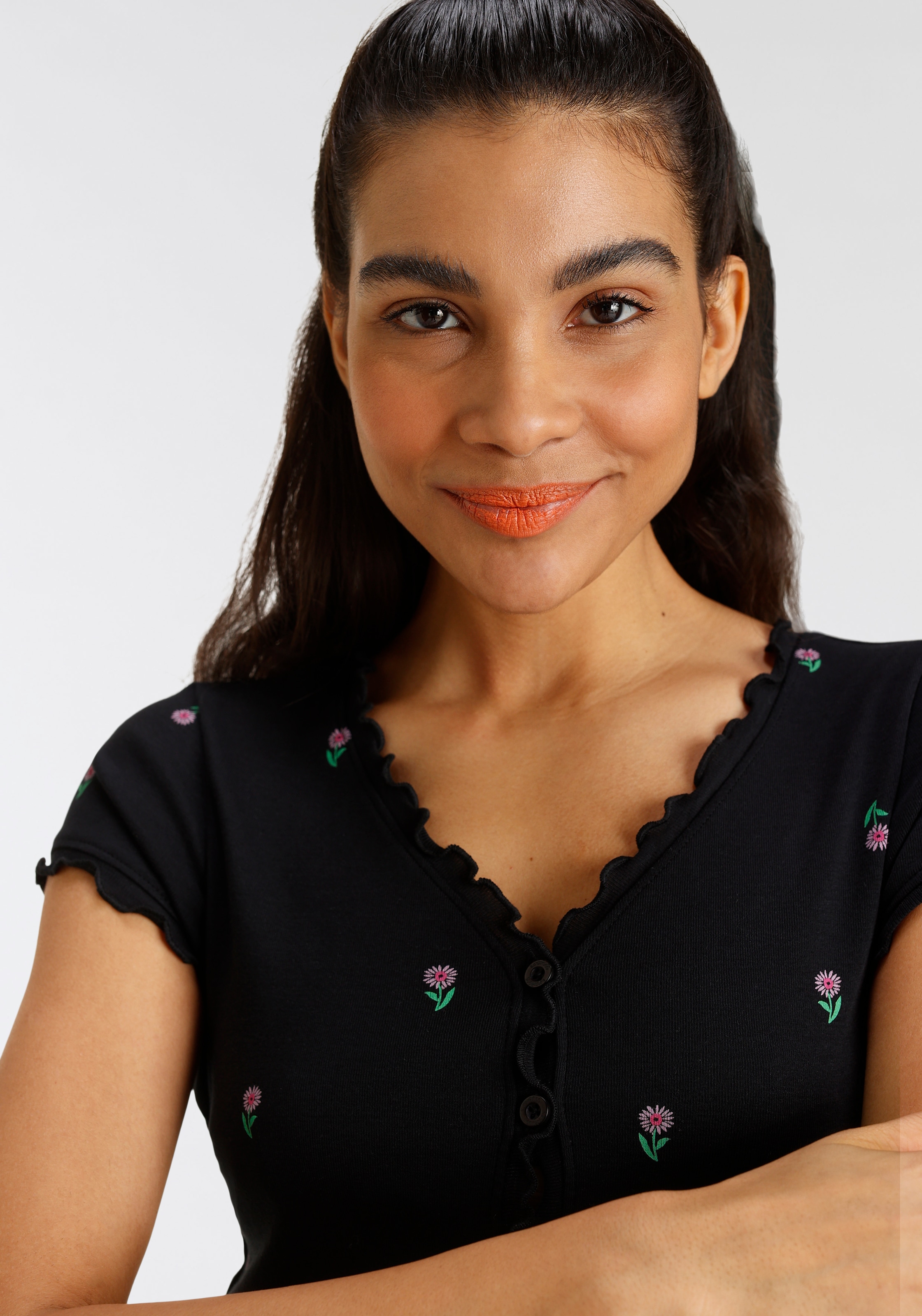 KangaROOS Kurzarmshirt kurzärmelig,  figurbetont,  aus Baumwolle