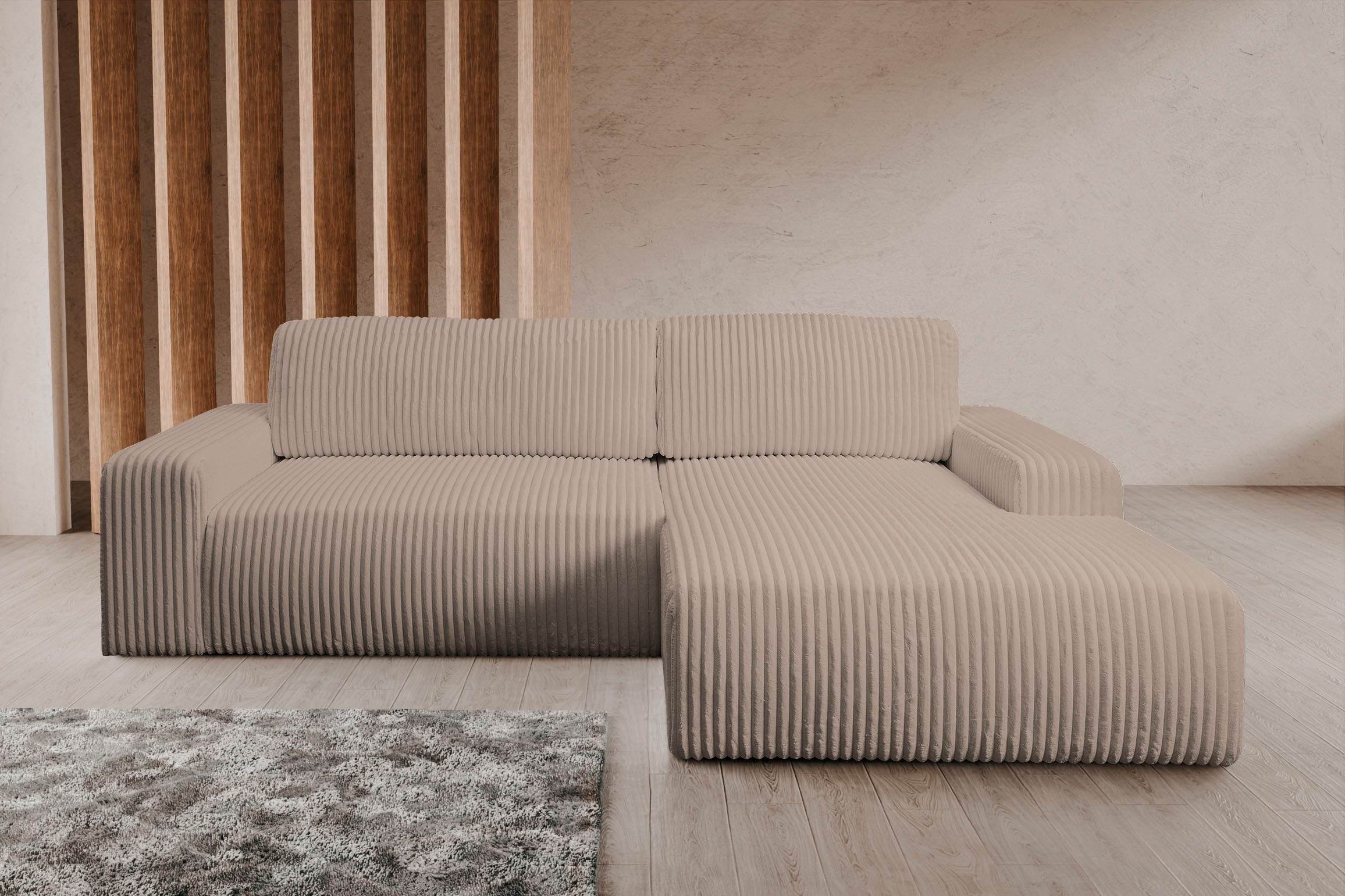 WERK2 Ecksofa »Hugo-L L-Form«, Design Ecksofa in Cord mit Schlaffunktion & Bettkasten