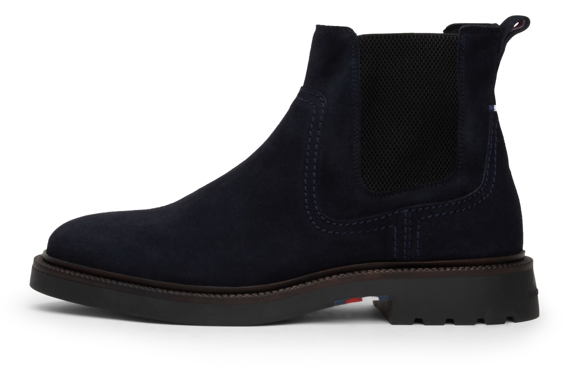 Tommy Hilfiger Chelseaboots »HILFIGER COMFORT LWT SUEDE CHEL«, Blockabsatz, Businessmode, Stiefelette, Boots mit Stretcheinsatz