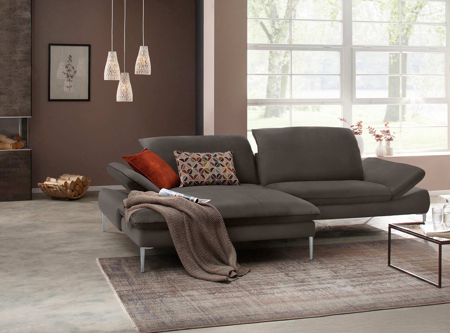 W.SCHILLIG Ecksofa »enjoy&MORE, Designsofa, elegant und bequem, L-Form«, mit Sitztiefenverstellung, Füße Chrom glänzend, Breite 294 cm