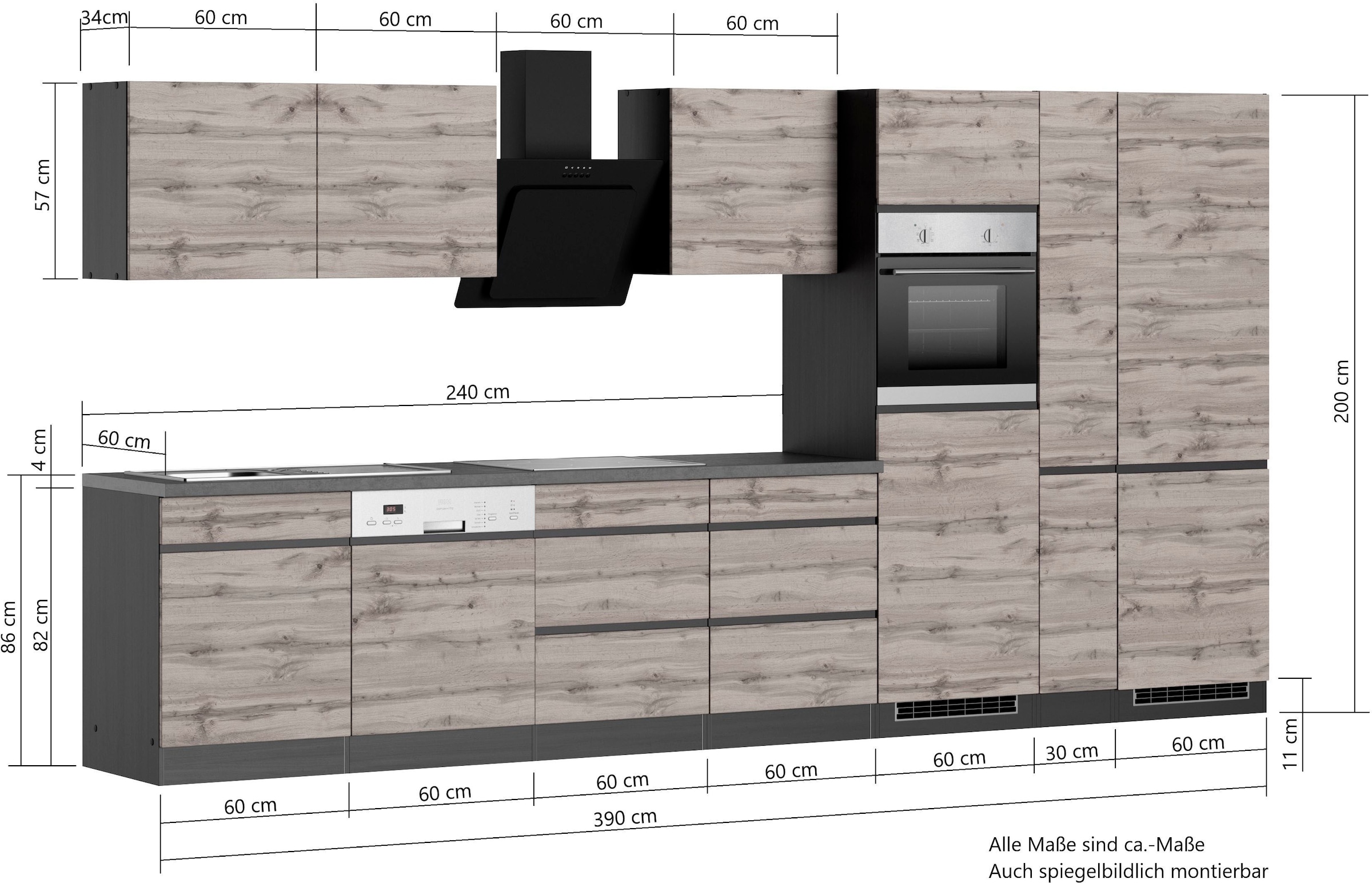 KOCHSTATION Küchenzeile »KS-Riesa«, Stellbreite 390 cm, ohne E-Geräte