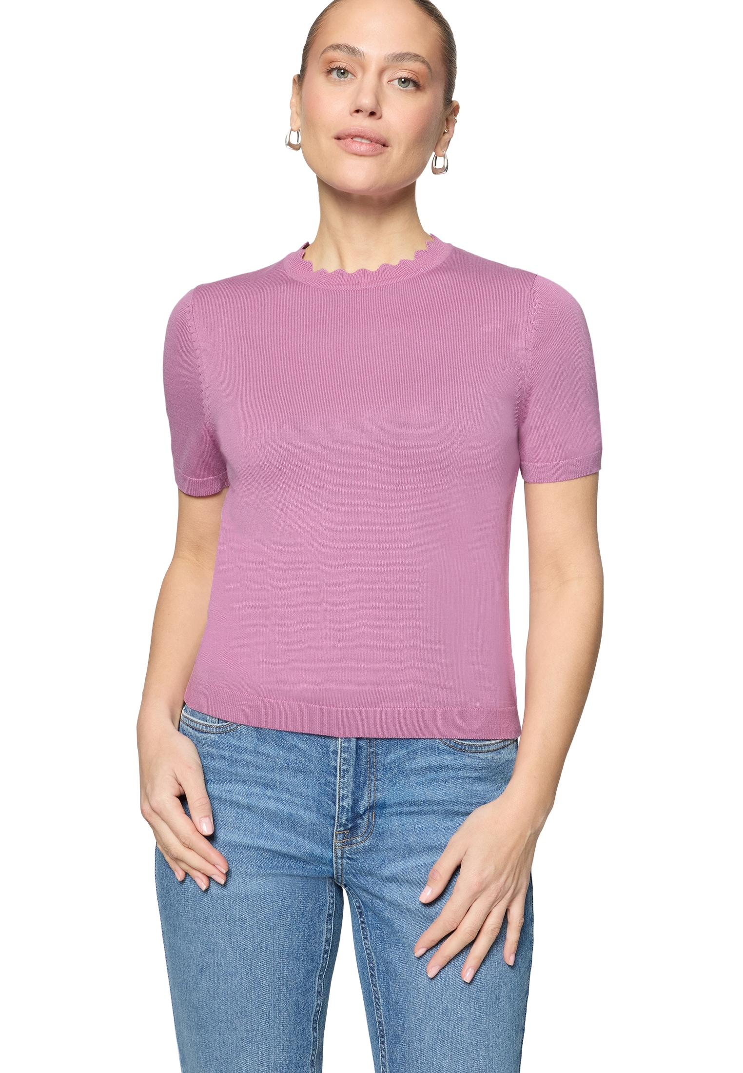 Zero Strickpullover »Kurzarmpullover mit Wellensaum«