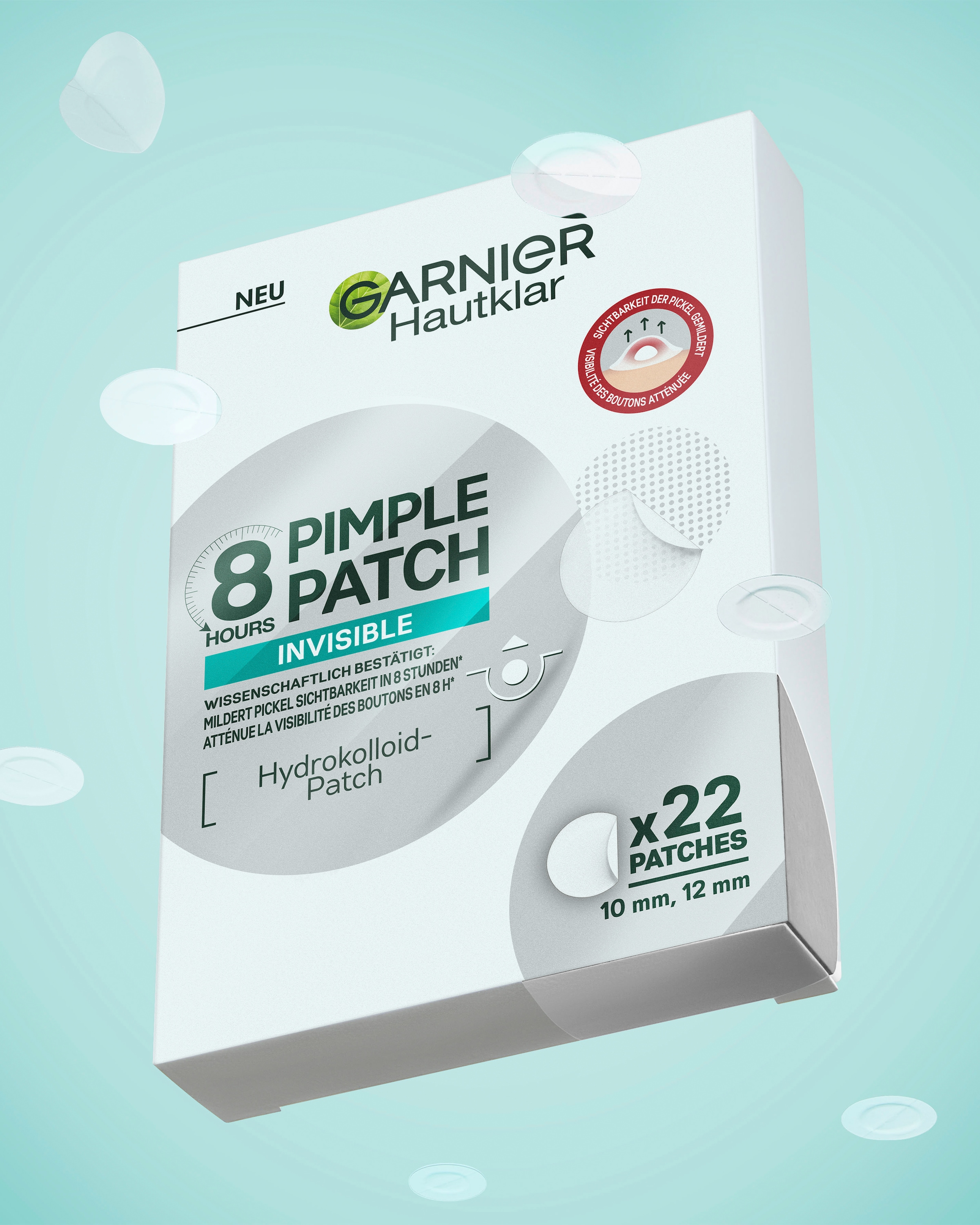 GARNIER Pickel-Tupfer »GARNIER 8H INVISIBLE PIMPLE PATCH« für das Gesicht, aus Hydrokolloid-Material, unsichtbarer Schutzfilm