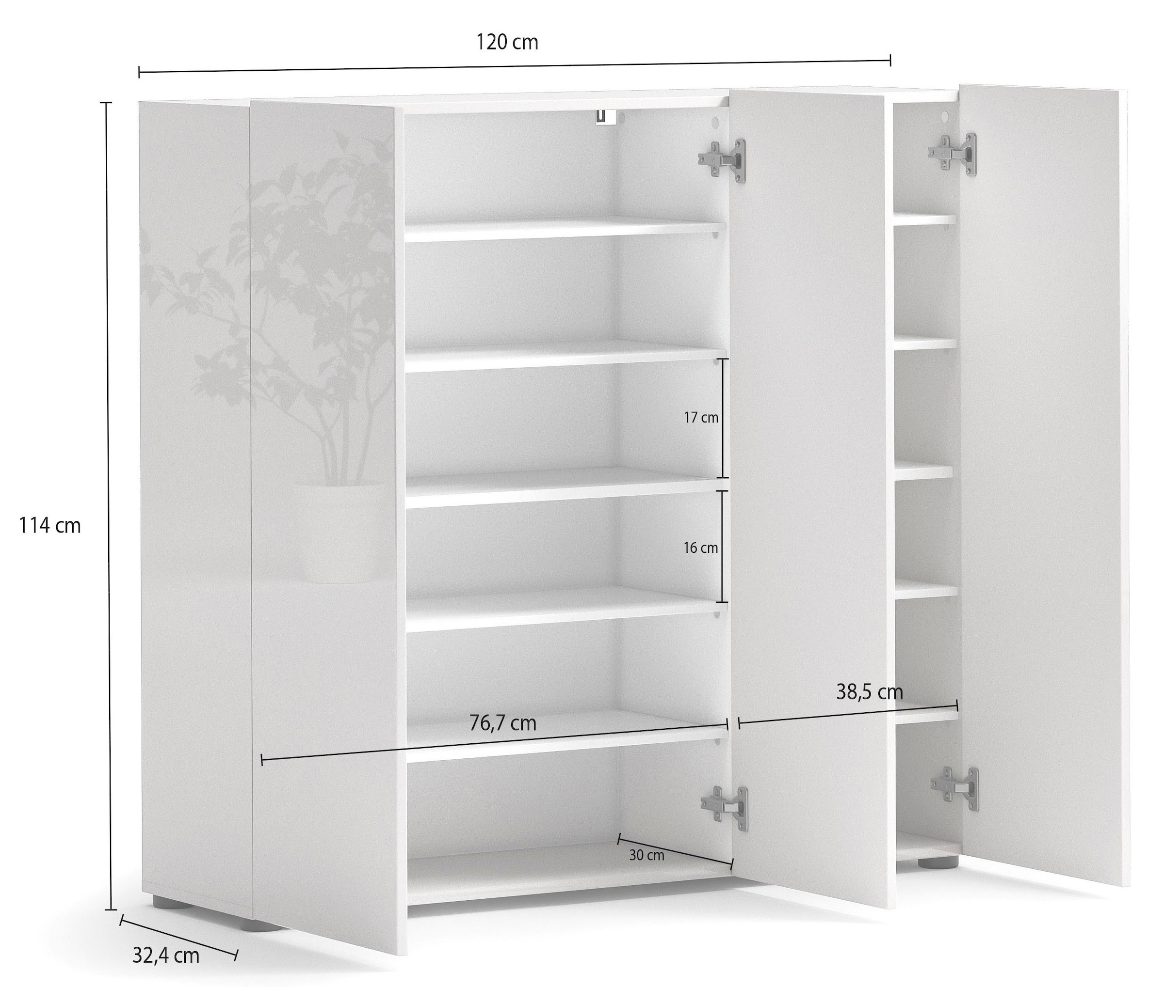 Home affaire Schuhschrank »MISTER- Schuhregal, Made in Italy, 12 Fächer, 10 Einlegeböden« Breite 120 cm, höhe 114 cm, komplett Hochglanz lackiert