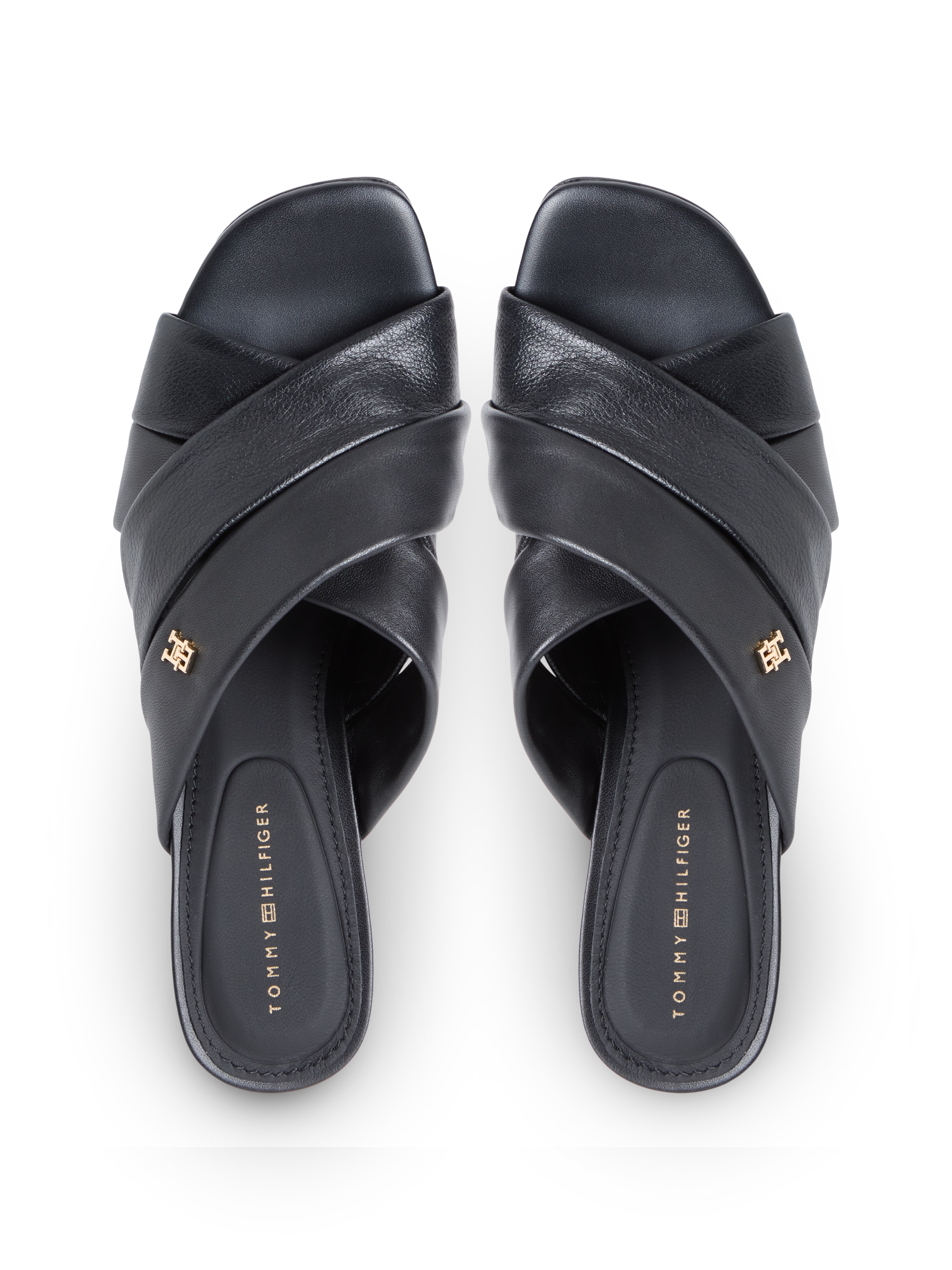 Tommy Hilfiger Pantolette »ELEVATED MID HEEL MULE LTH«  Sommerschuh, Schlupfschuh mit Trichterabsatz und weicher Bandage