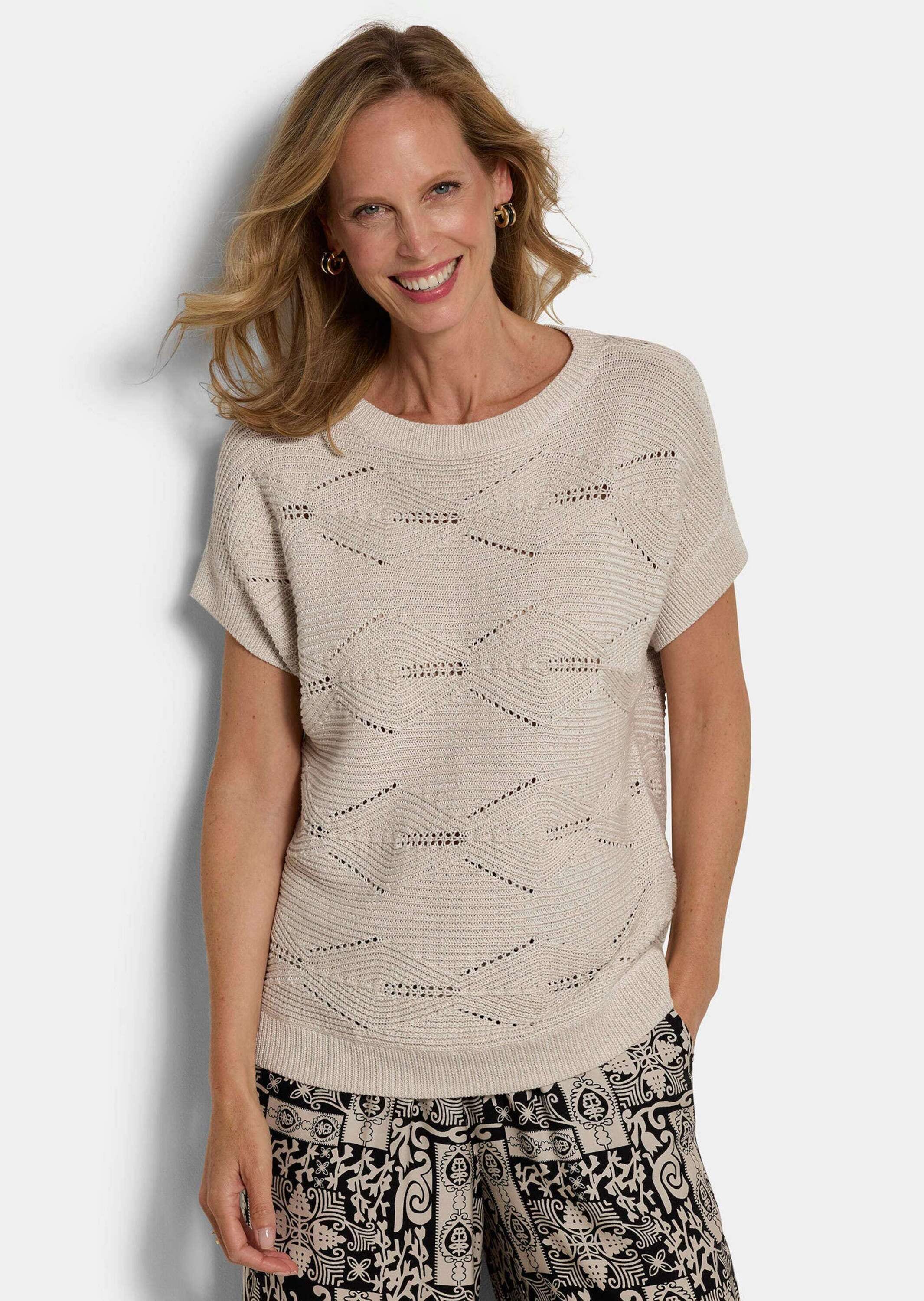 GOLDNER Rundhalspullover »Baumwollpullover mit Rautenstruktur« Rippenstruktur im Querverlauf