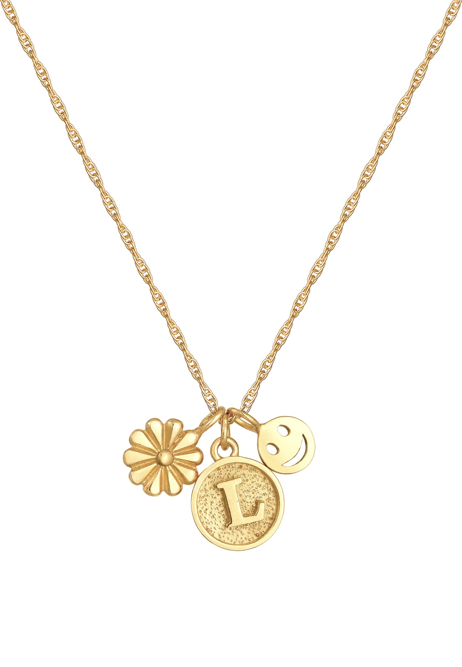 Elli Kette mit Anhänger »Halskette Blume Smiling Flower Disc Buchstabe 925 Silber«