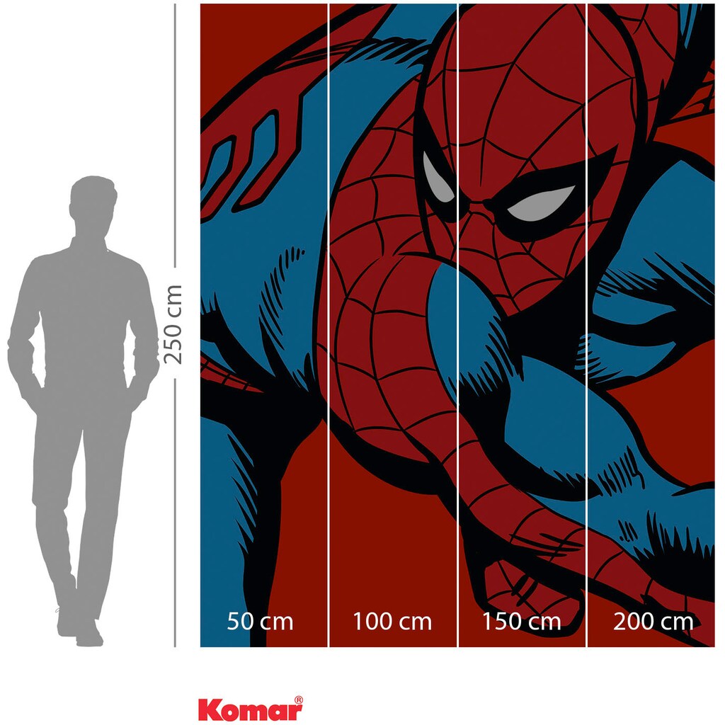 Komar Fototapete »Marvel PowerUp Spider-Man Watchout«, Motiv, Deutsches Qualitätsvlies (155 g/m²). Formstabil, strapazierfähig, geruchsfrei, glatt und umweltfreundlich. FSC®-zertifiziertes Produkt. Bahnbreite 50 cm.