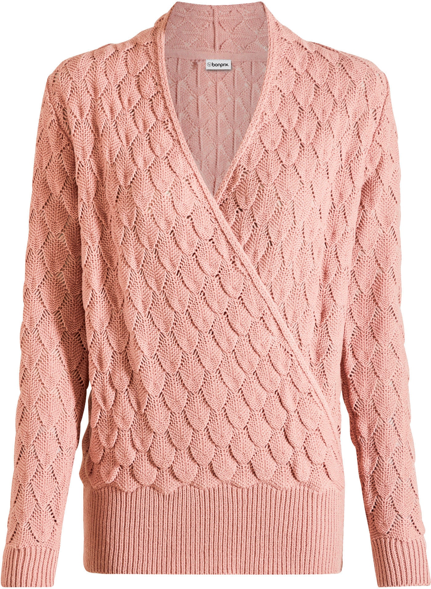 bonprix Strickpullover aus Polyacryl, mit Wickeloptik, mit Ajour-Strick, lockere Passform