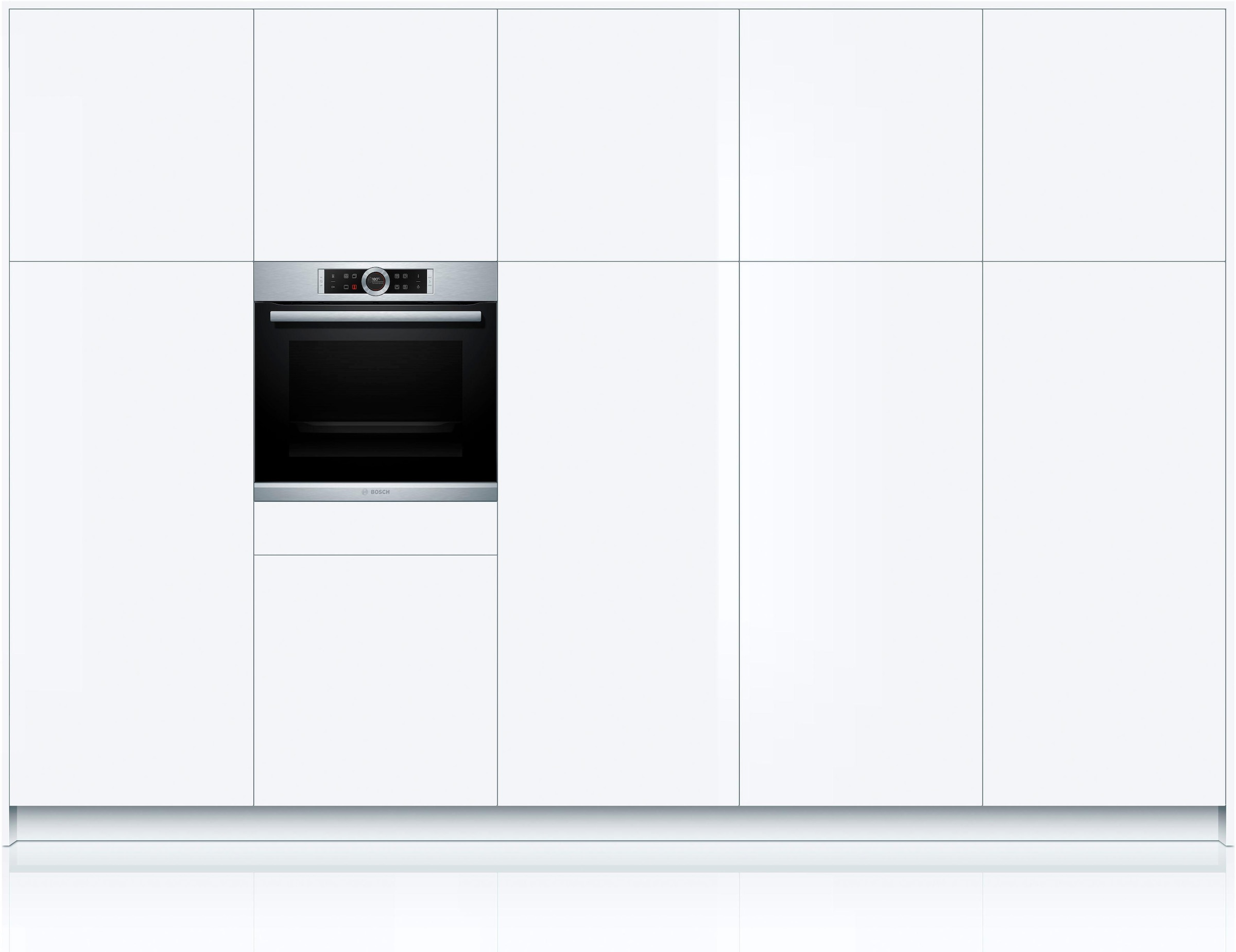 BOSCH Einbaubackofen »HBG635B«, Serie 8, mit Teleskopauszug nachrüstbar, ecoClean Direct, 4D-Heißluft-Eco-Ober-/Unterhitze Eco-Umluft-Infra-Grill-Großflächen-/Kleinflächengrill-Pizzastufe-Sanftgaren-Vorwärmen-Warmhalten-Auftaustufe, mit Pizzastufe