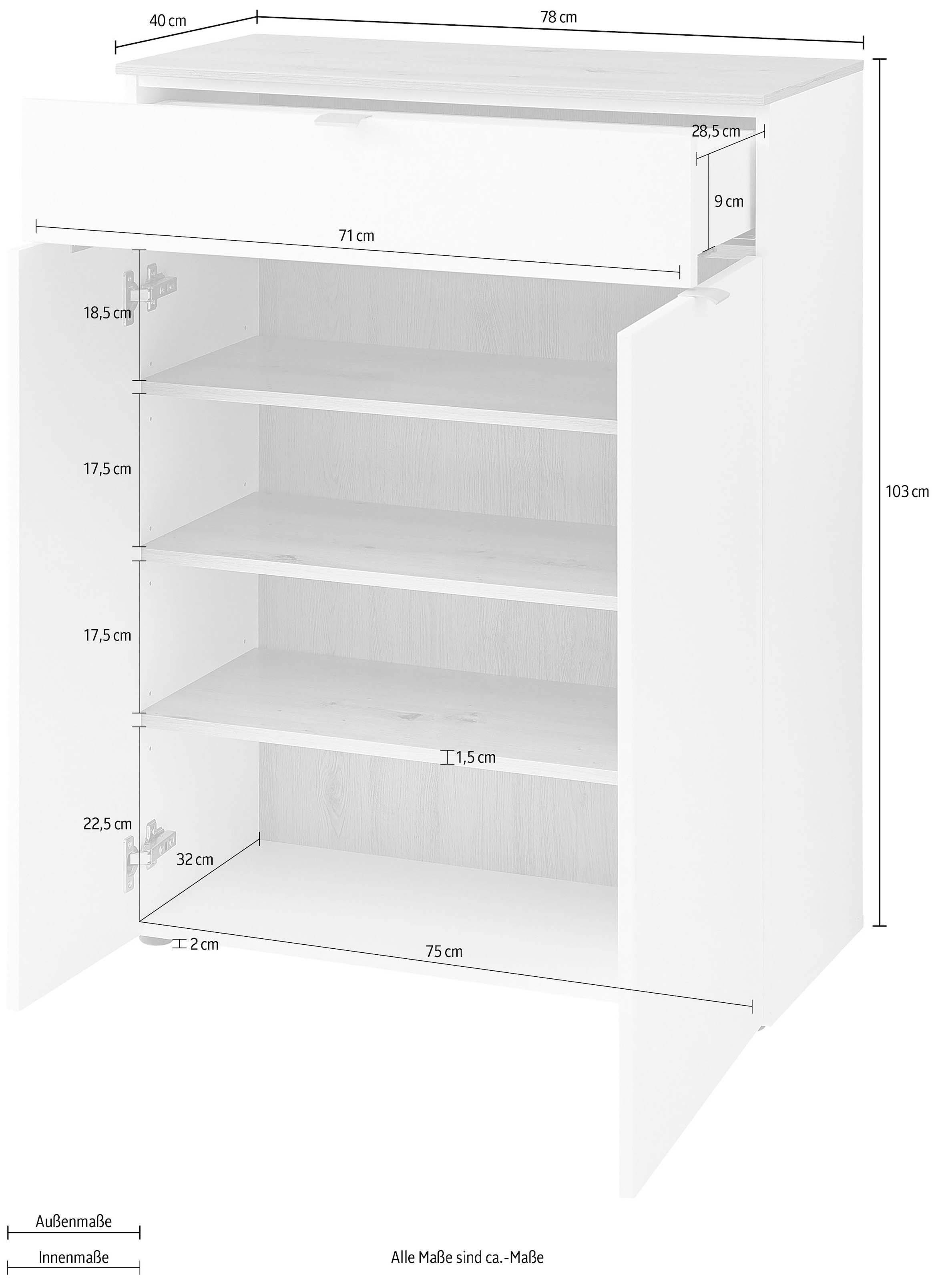 Innostyle Schuhschrank »Bari Schuhschrank mit Schubkasten, BxHxT 78x103x38 cm«, (1 St.), 2 türig, 1 Schübkasten, 4 Fächer, Softclose, ABS Kantenschutz