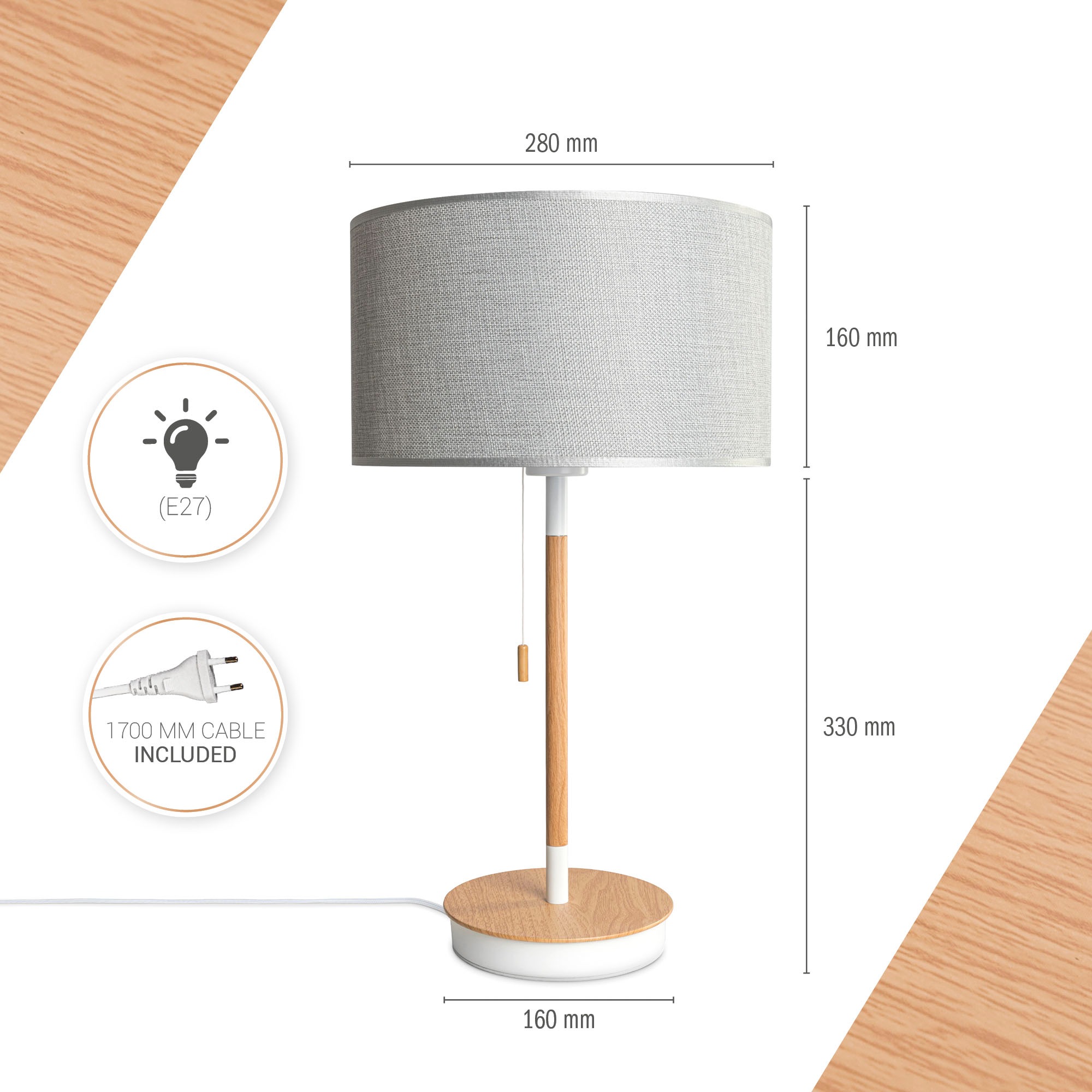 Paco Home Tischleuchte »EK CA UNI COLOR«, Leuchtmittel E27 | ohne Leuchtmittel, Nacht Mit Schalter Stofflampe Vintage Skandinavisch