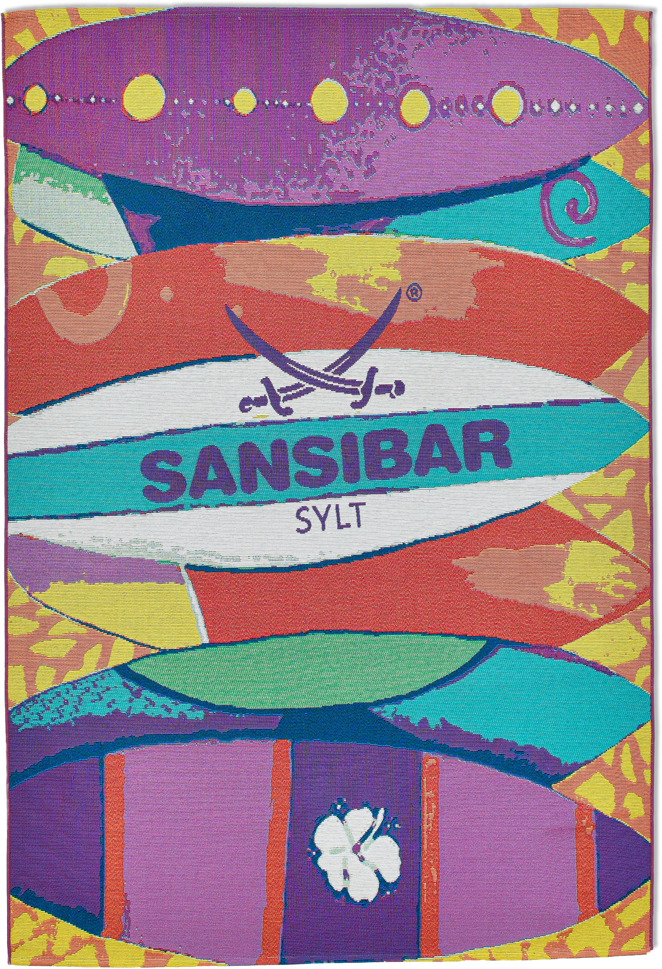 Sansibar Teppich »Rantum Beach SA-020«, rechteckig, 5 mm Höhe, Flachgewebe, modernes Design, Surfboards, In- und Outdoor geeignet