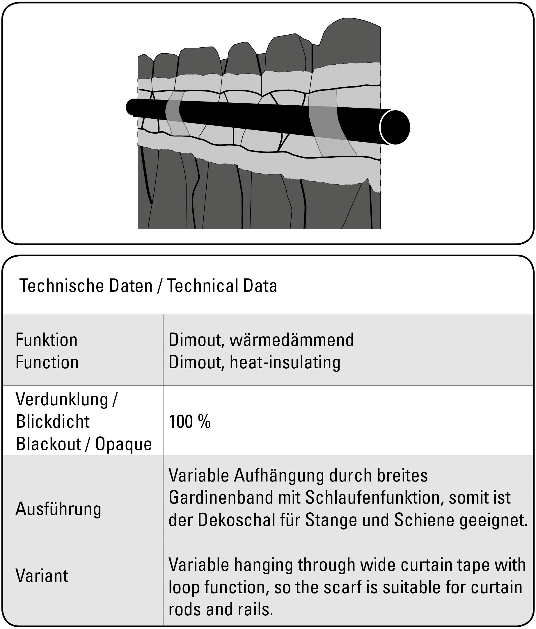 Sehlbach Gardine »Schal Blackout Struktur« Schlaufen 1 Stk. tlg. mit Gardinenband und verdeckten Schlaufen