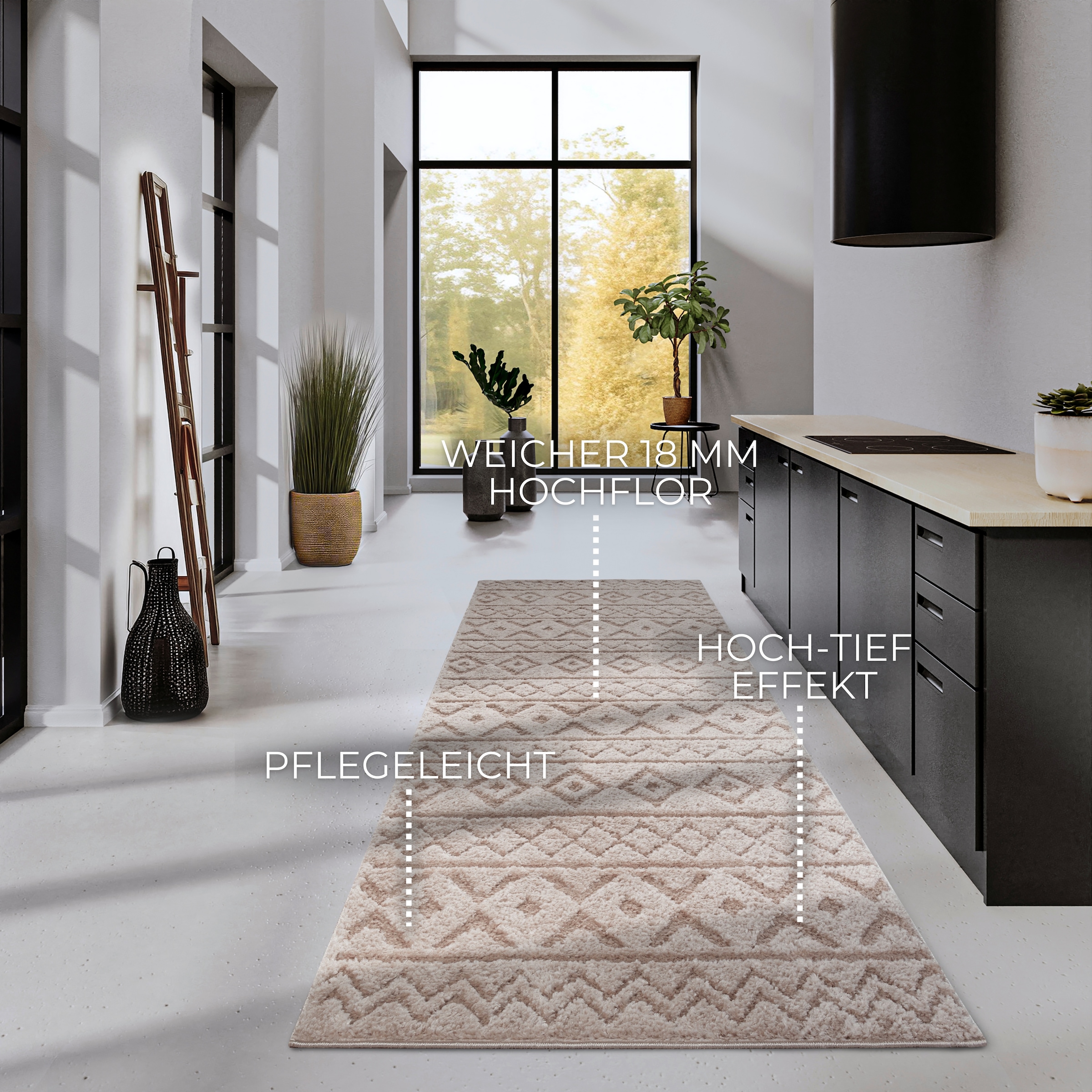 ELLE DECORATION Designteppich »Itinerance«, rechteckig, 18 mm Höhe, Hochflor, Shaggy, Läufer, weich, Langflor, modern, Hoch Tief Effekt