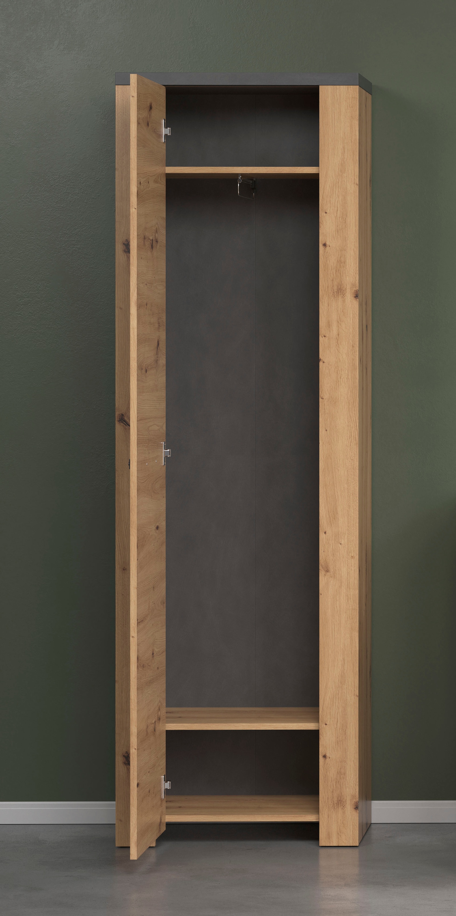 Home affaire Garderobenschrank »Ambres Inkl. ausziehbarer Kleiderstange«, (1 St.), matte Echtholzoptik, ca. 62 cm breit, ausziehbare Kleiderstange
