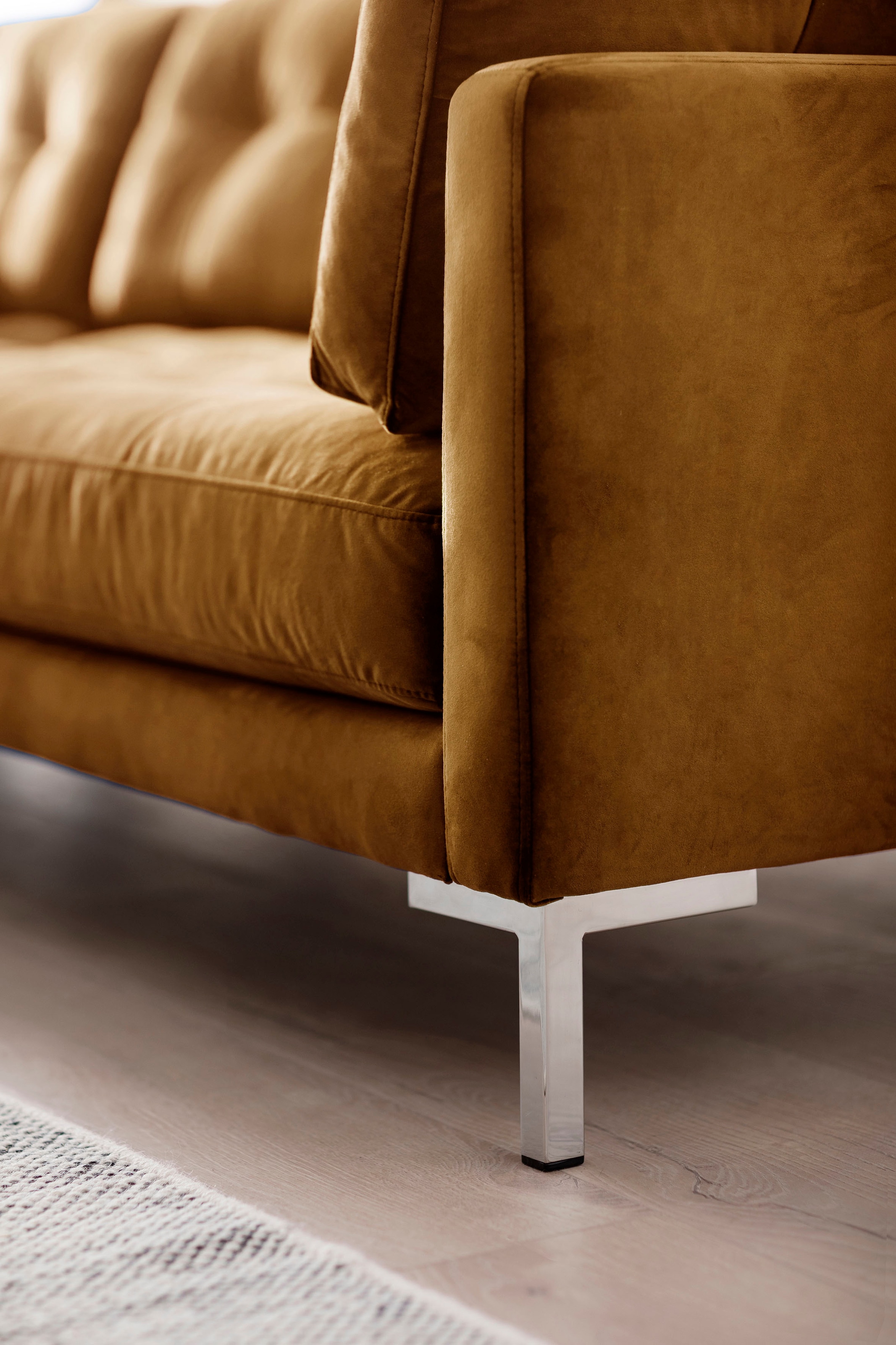 Trends by HG Ecksofa »Landau L-Form«, in Cord-Stoff mit Metallfuß