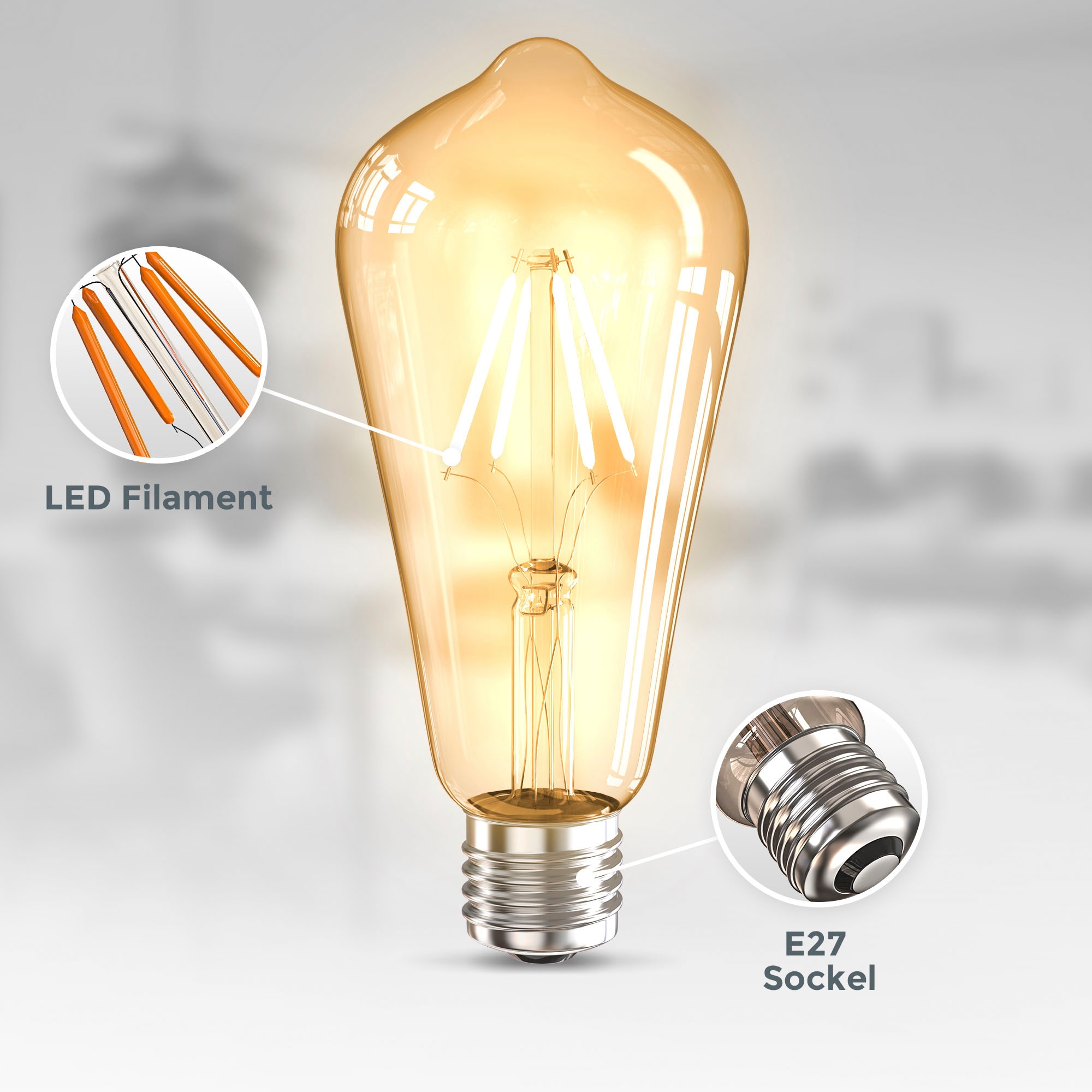 OTTO E27 LED-Leuchtmittel B.K.Licht Warmweiß, 3er 3 Leuchtmittel online LED Vintage bei Edison Set St., Glühbirne E27, »BK_LM1403 ST64«, K Filament 2.700