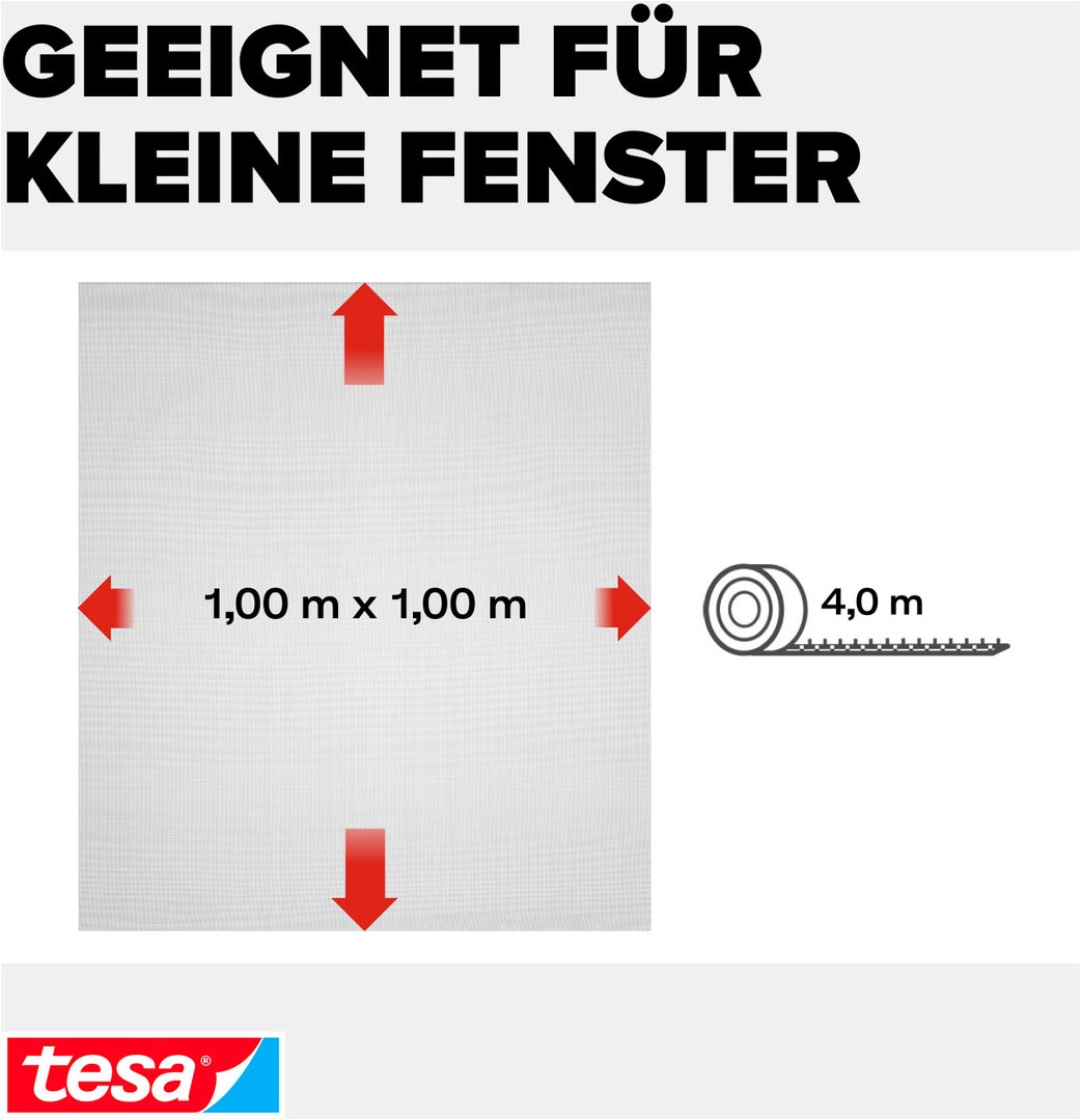tesa Fliegengitter-Gewebe »Klett Fliegengitter für Fenster - Insektenschutz« Packung, Fliegennetz, Klettband, 1 Stk. tlg. Fliegen Netz - 100 cm x 100 cm