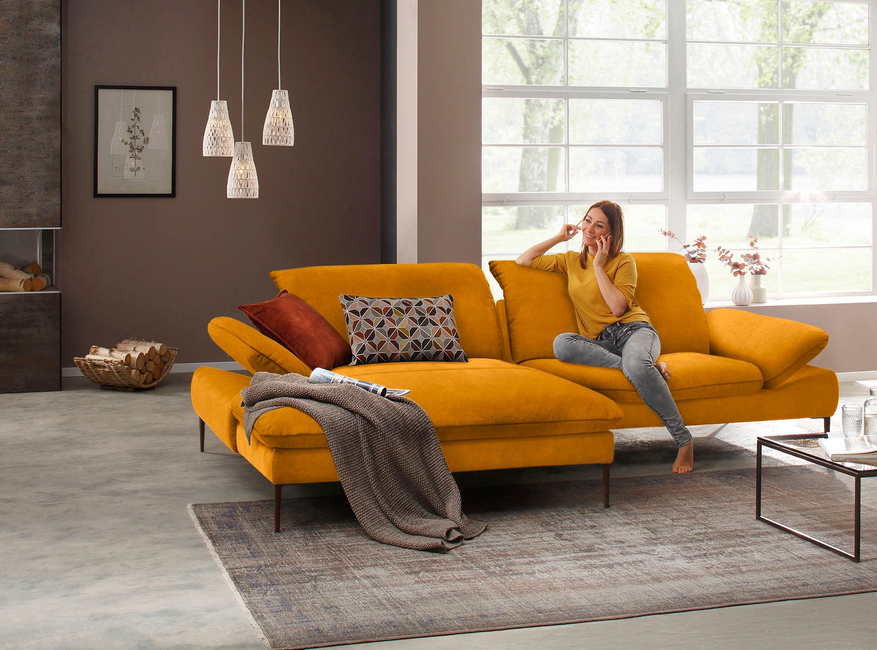 W.SCHILLIG Ecksofa »enjoy&MORE, Designsofa, elegant und bequem, L-Form«, Sitztiefenverstellung, Füße bronze pulverbeschichtet, Breite 294 cm