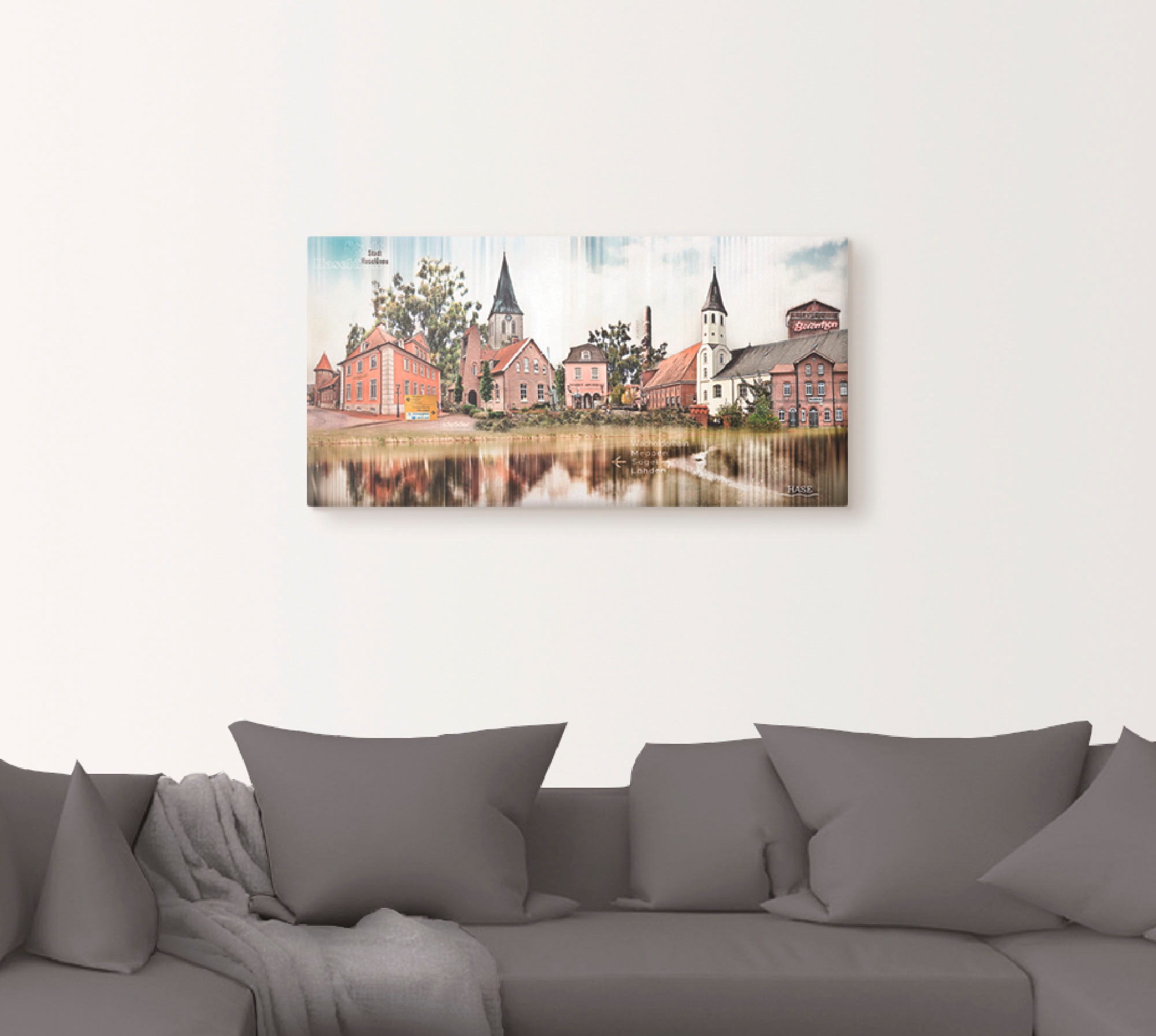 Artland Leinwandbild »Haselünne Stadtansicht Collage Emsland«, Deutschland, (1 St.), auf Keilrahmen gespannt